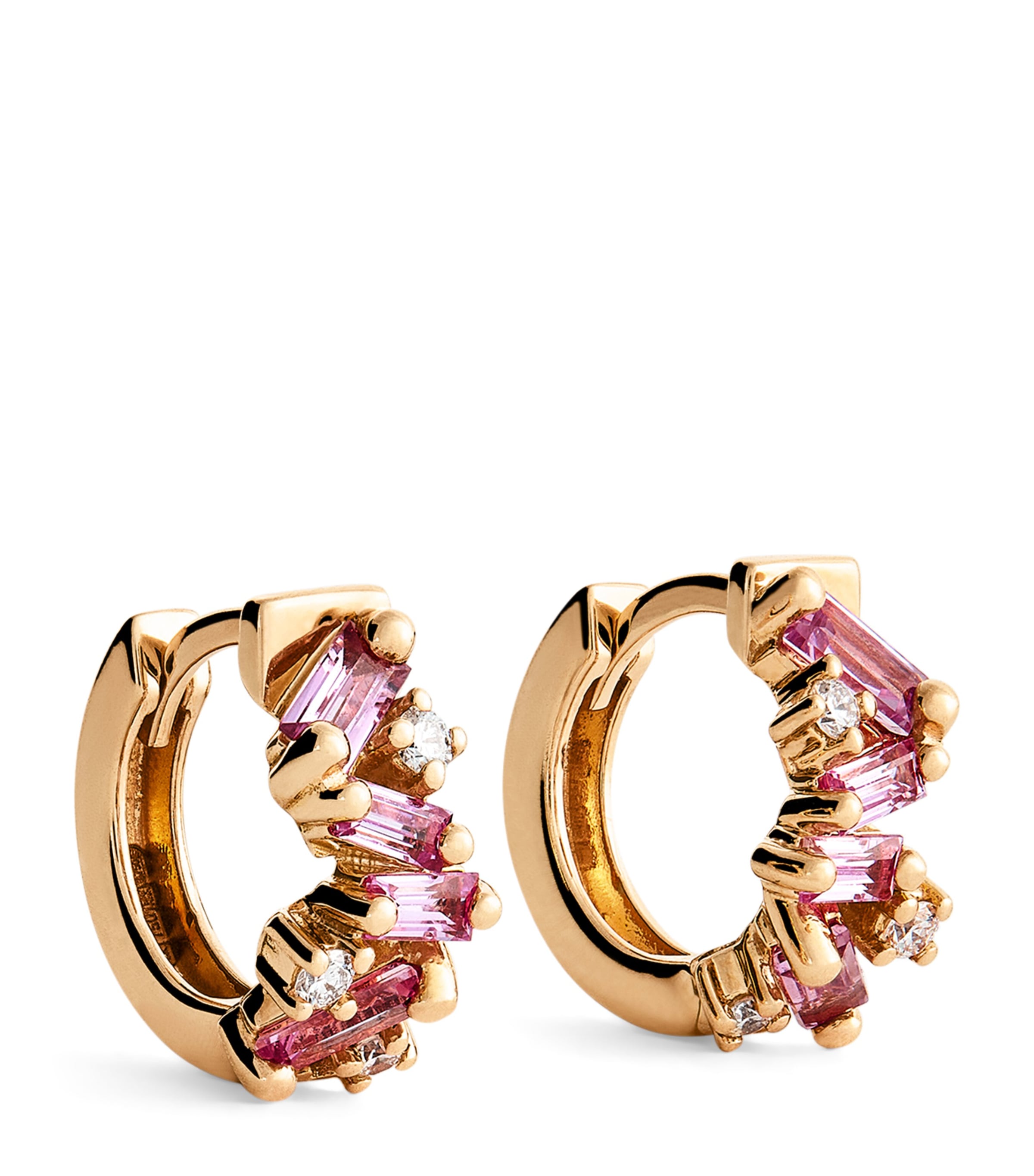 Rose Gold, Diamond and Sapphire Frenzy Huggie Earrings