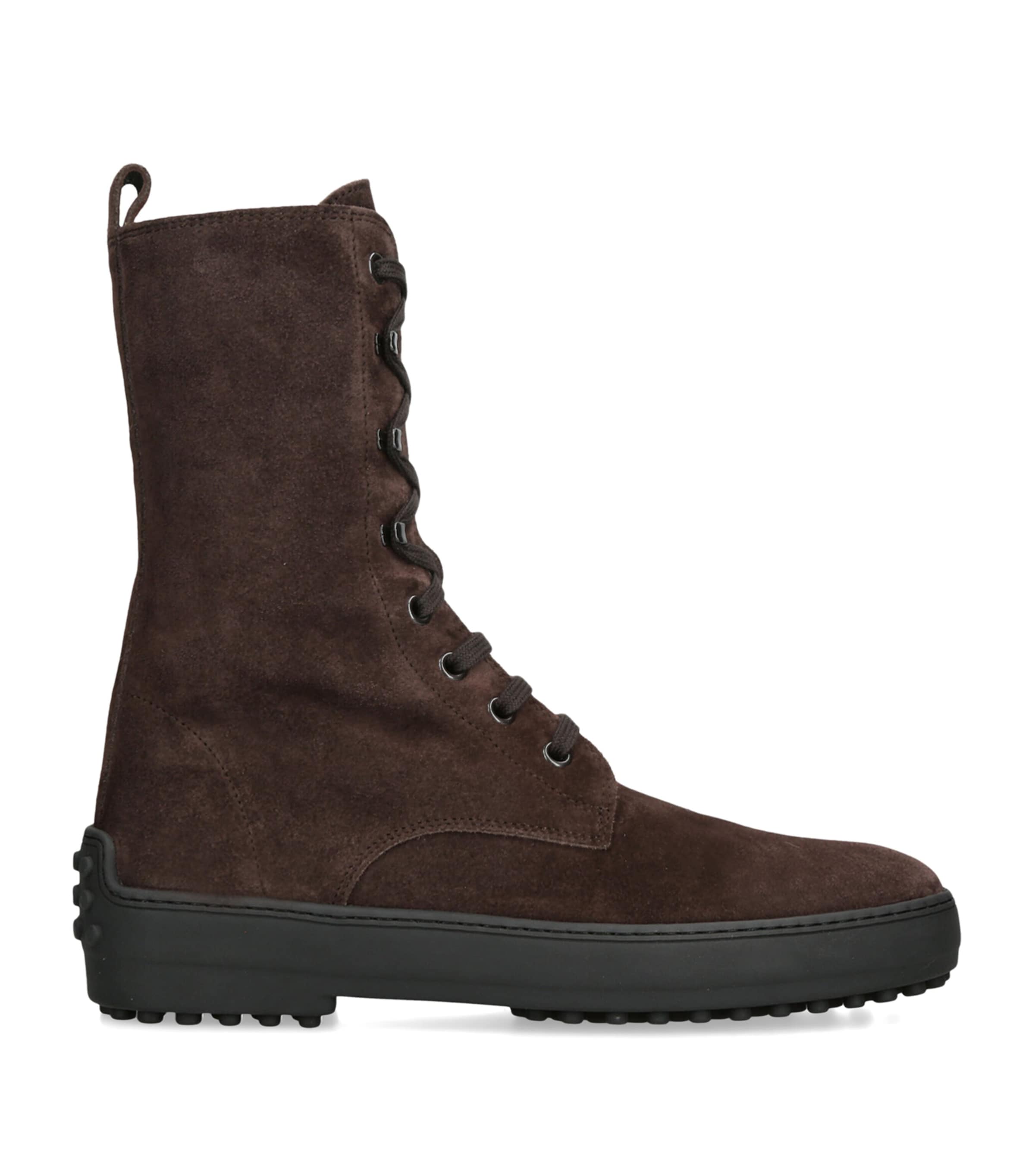 Tod's Suede Winter Gommino Lace-Up Ankle Boots Dark Brown