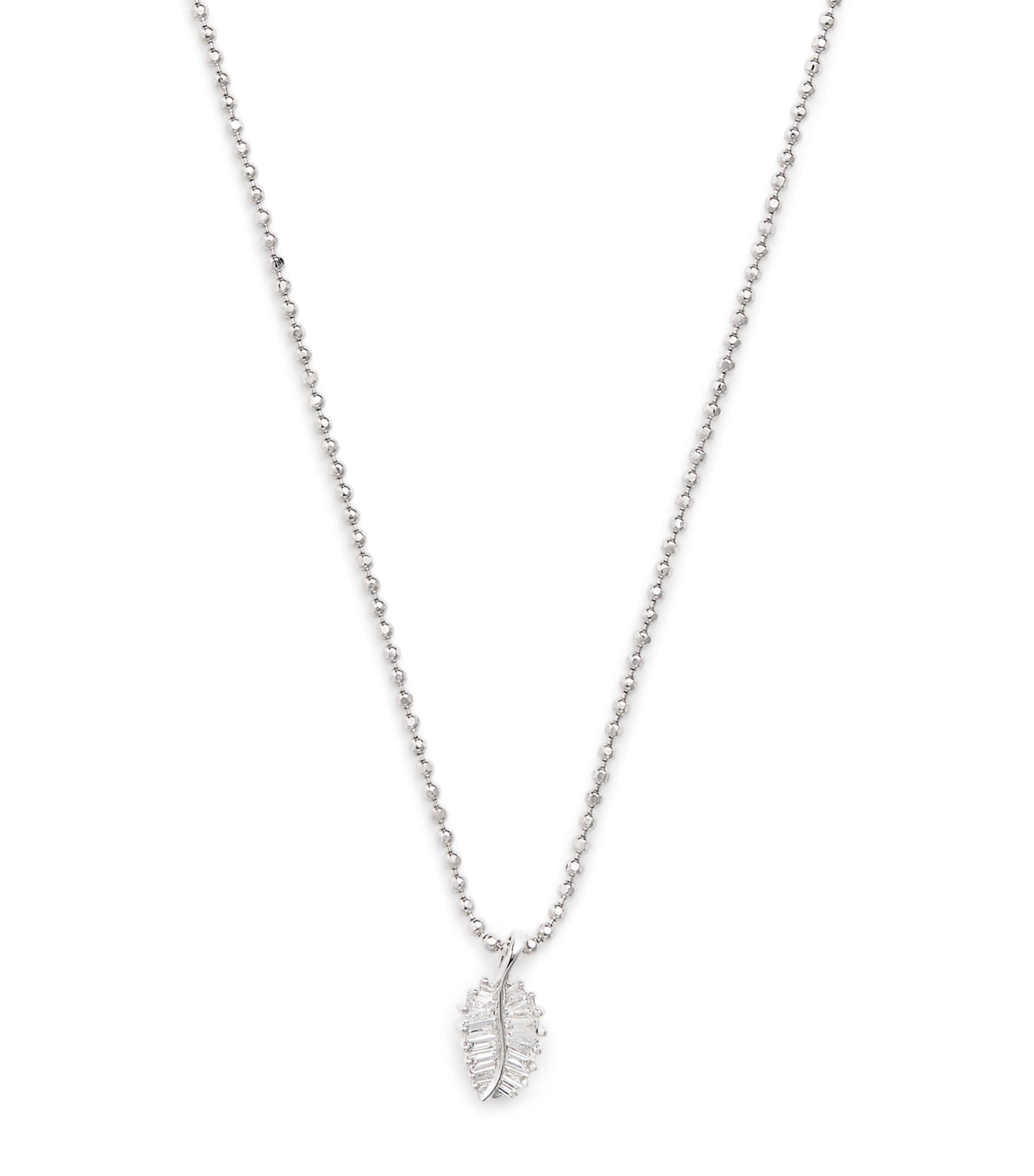 White Gold and Diamond Small Palm Leaf Necklace