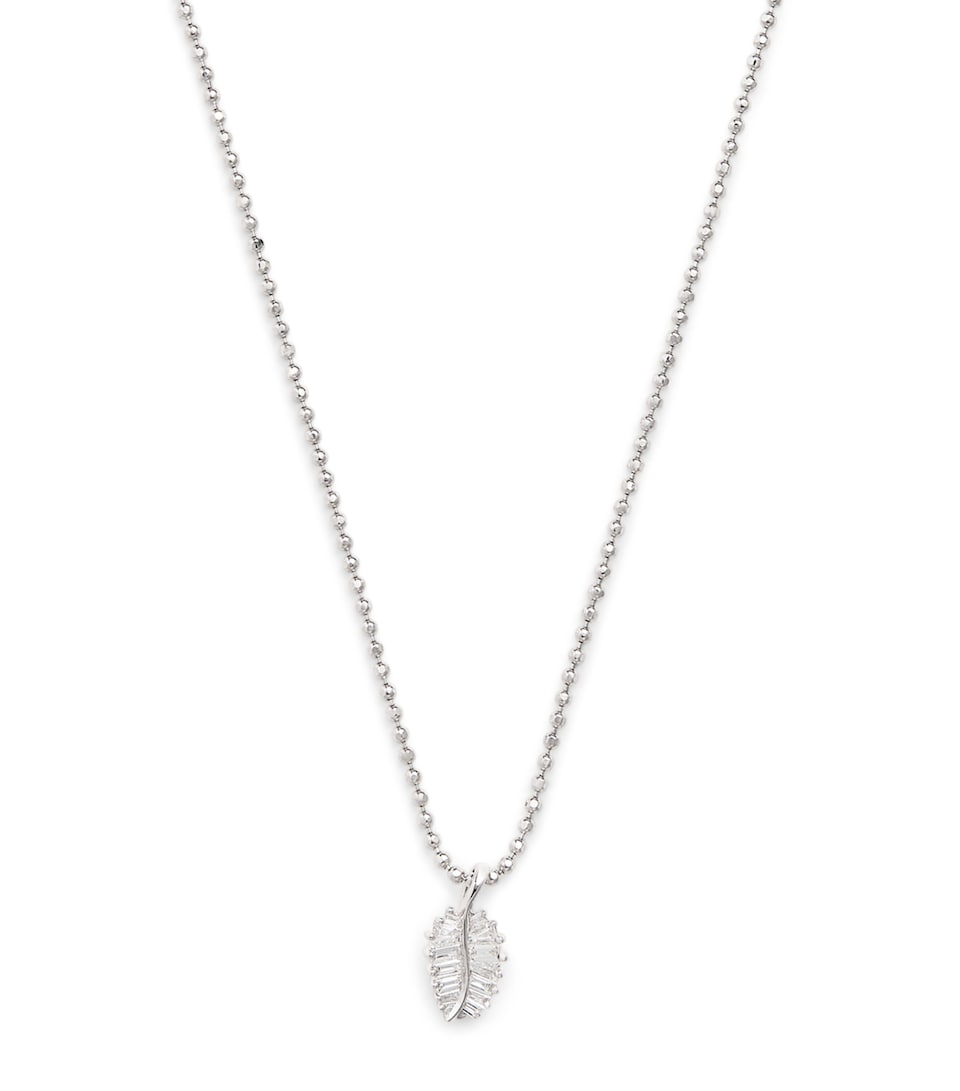 White Gold and Diamond Small Palm Leaf Necklace