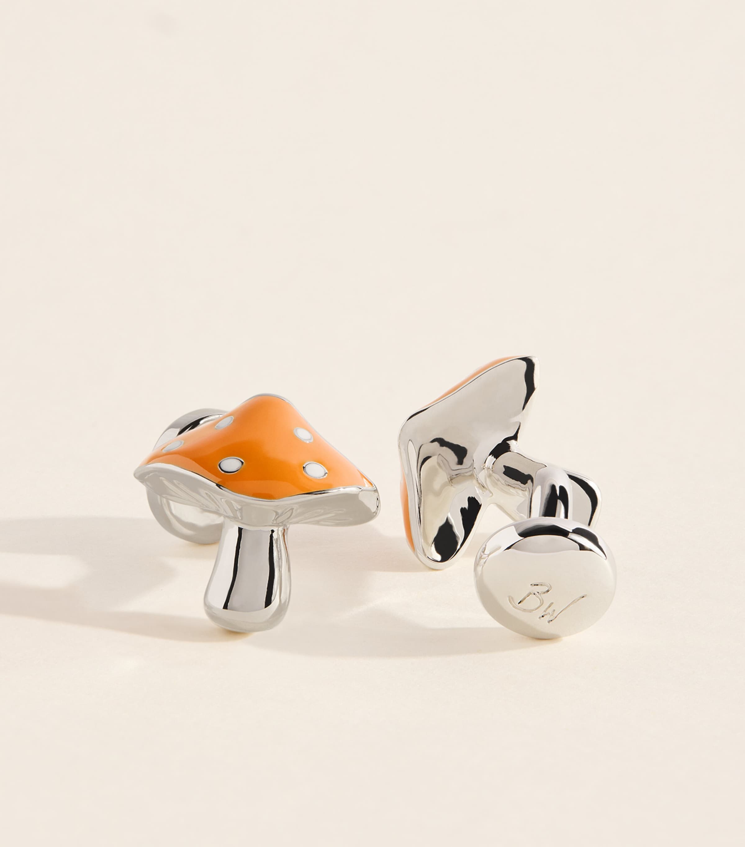 Babette Wasserman Rhodium-Plated Mushroom Cufflinks Orange