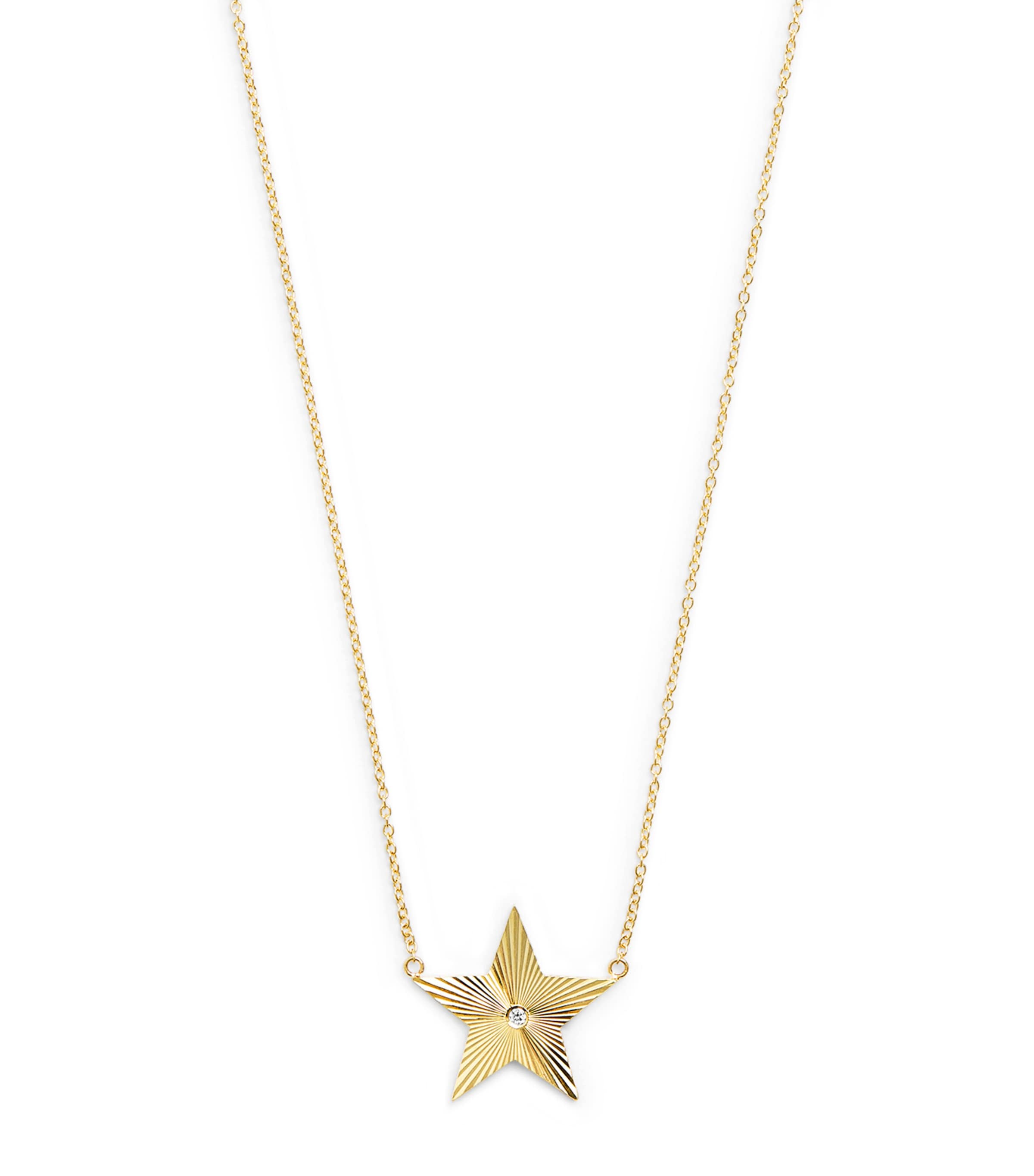 Large Yellow Gold and Diamond 70s Star Necklace