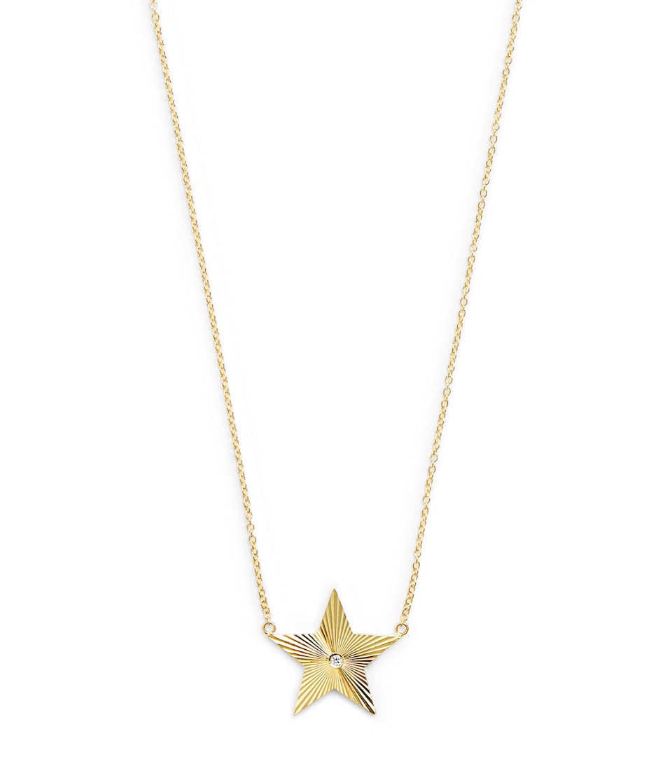 Large Yellow Gold and Diamond 70s Star Necklace