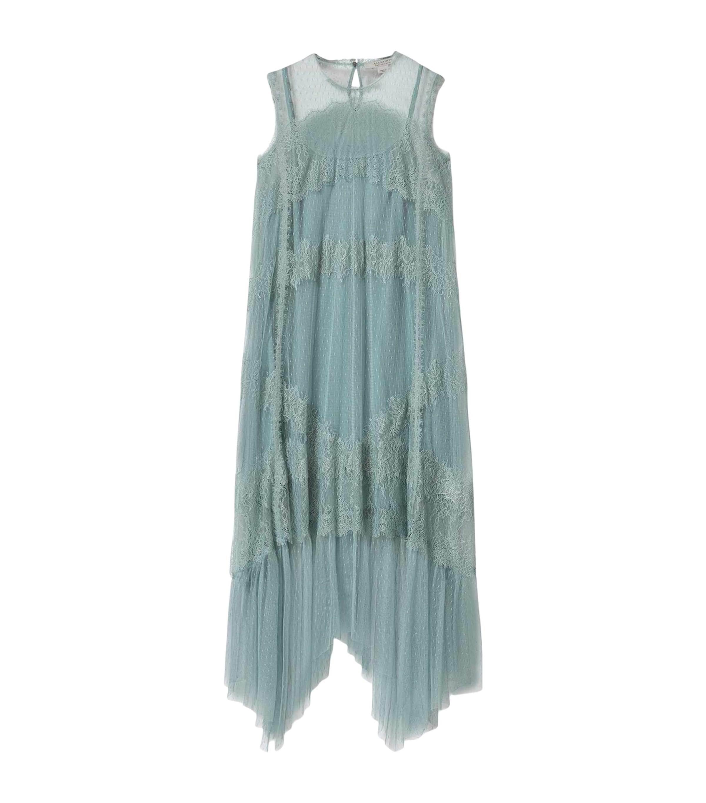AllSaints Womens Lace Overlay Clara Dress Dusty Blue