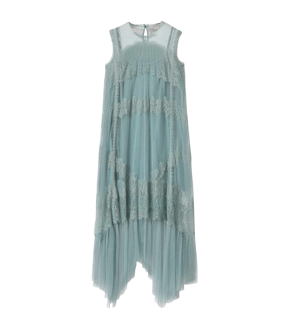 AllSaints Womens Lace Overlay Clara Dress Dusty Blue