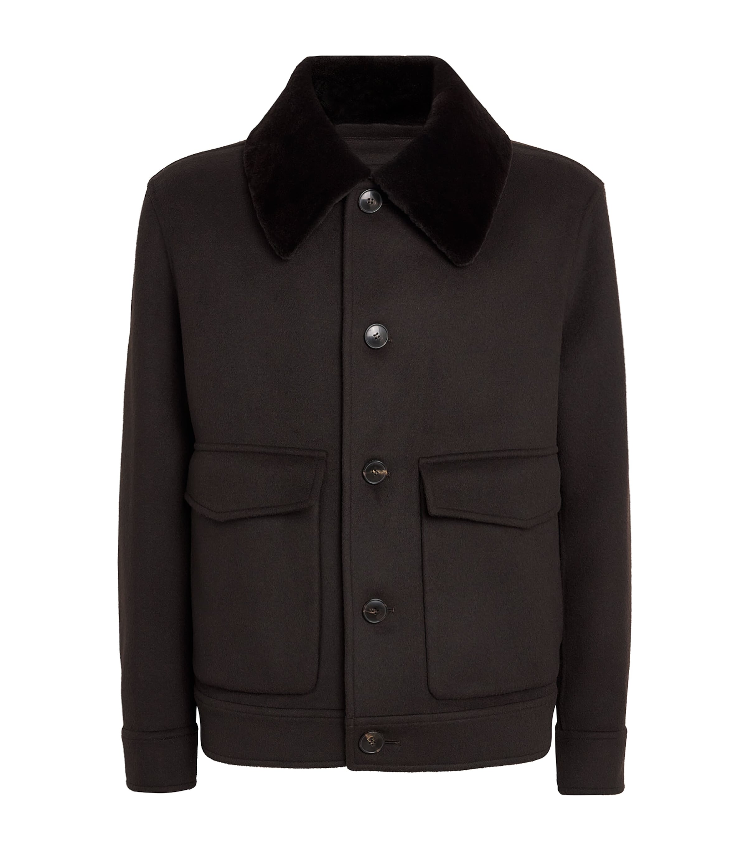 Yves Salomon Mens Wool-Cashmere Fur-Collar Jacket Merisier