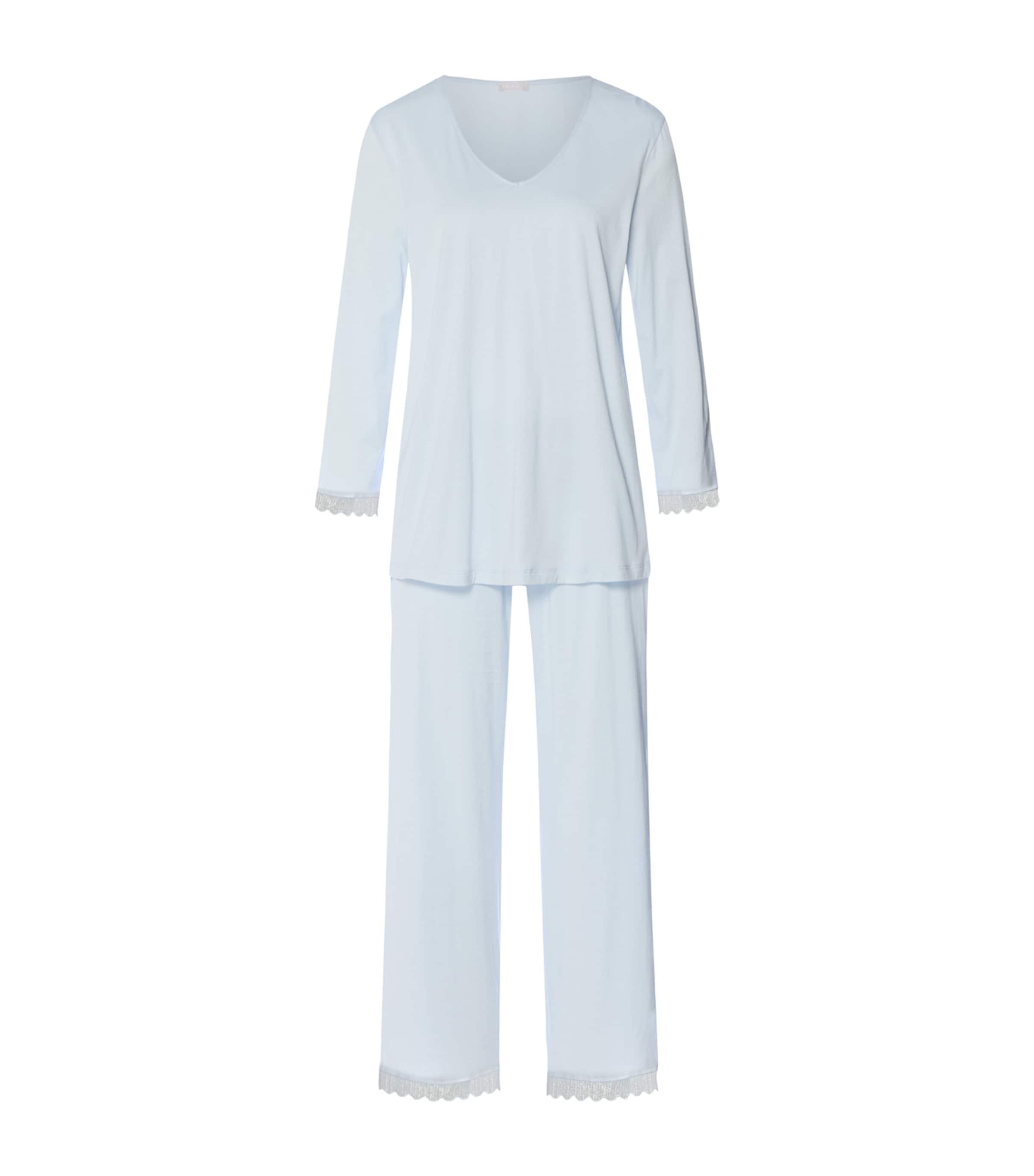 Hanro Womens Cotton Long Inaya Pyjama Set Watery Blue