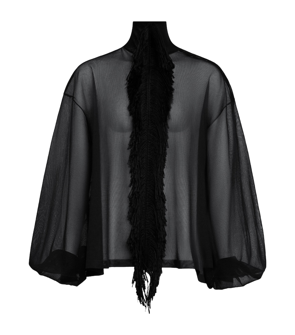Alaïa Womens Silk Sheer Fringed Blouse Noir Alaia