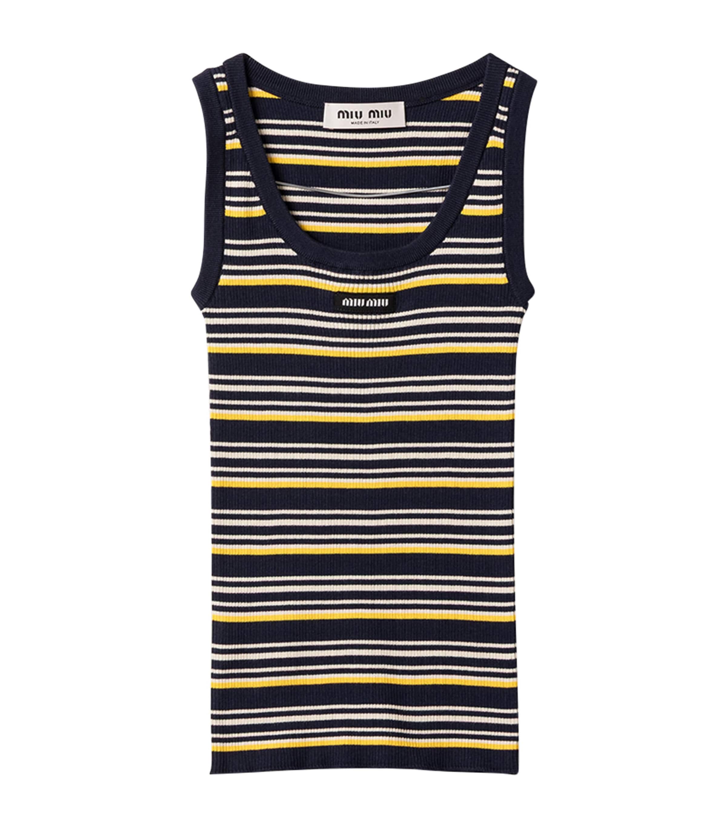 Miu Miu Womens Cotton Stripe Tank Top Blue