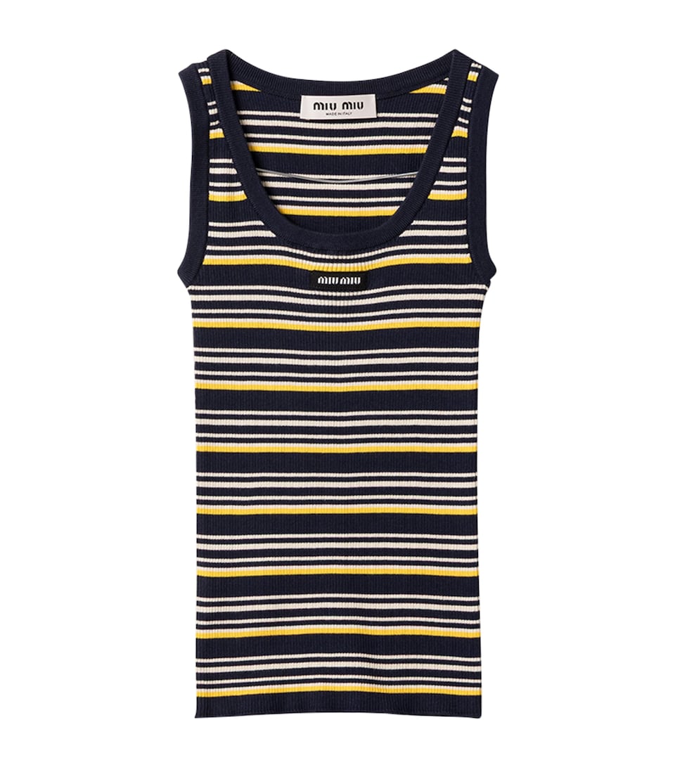 Miu Miu Womens Cotton Stripe Tank Top Blue