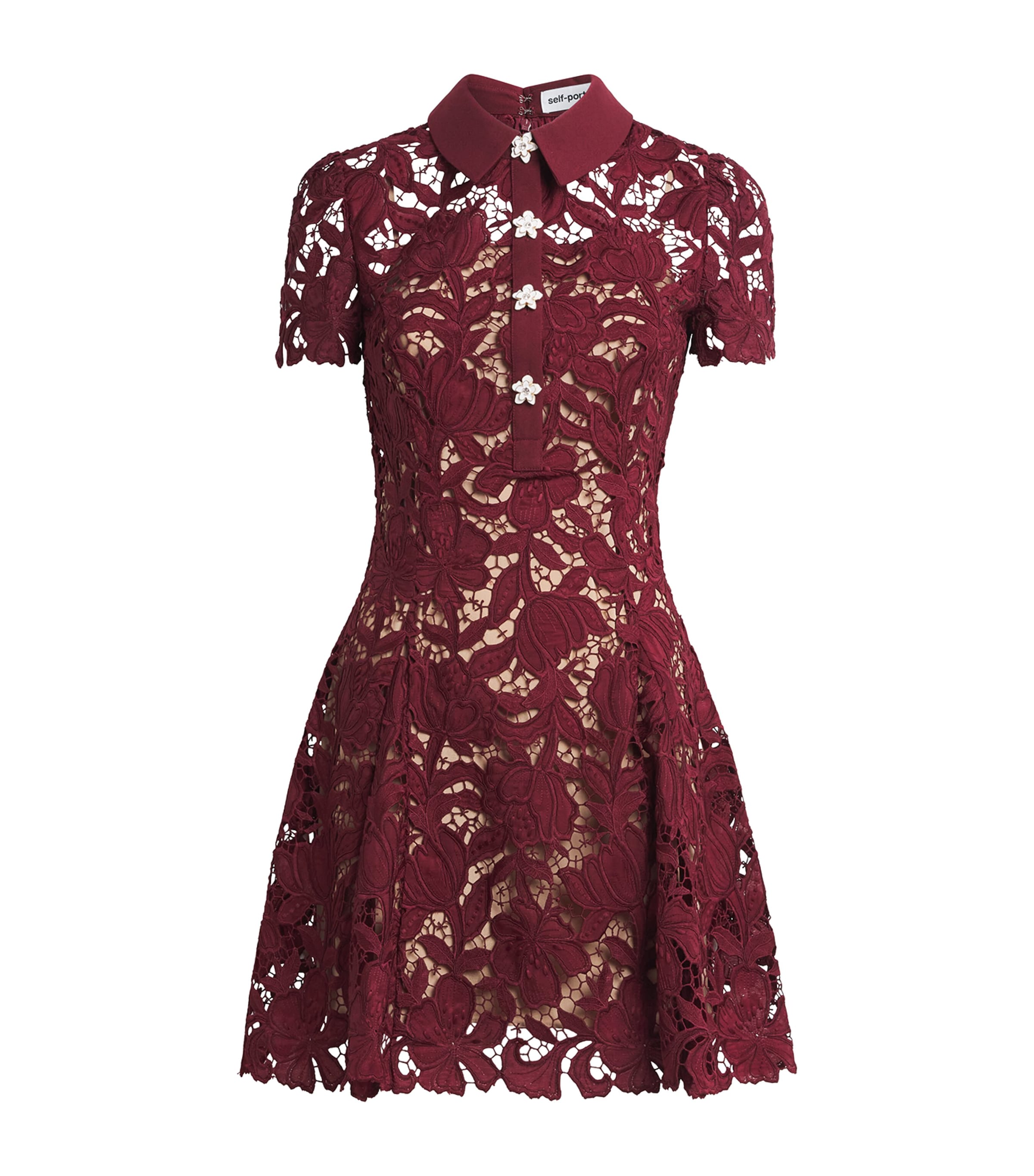 Self-Portrait Womens Lace Floral Mini Dress Burgundy