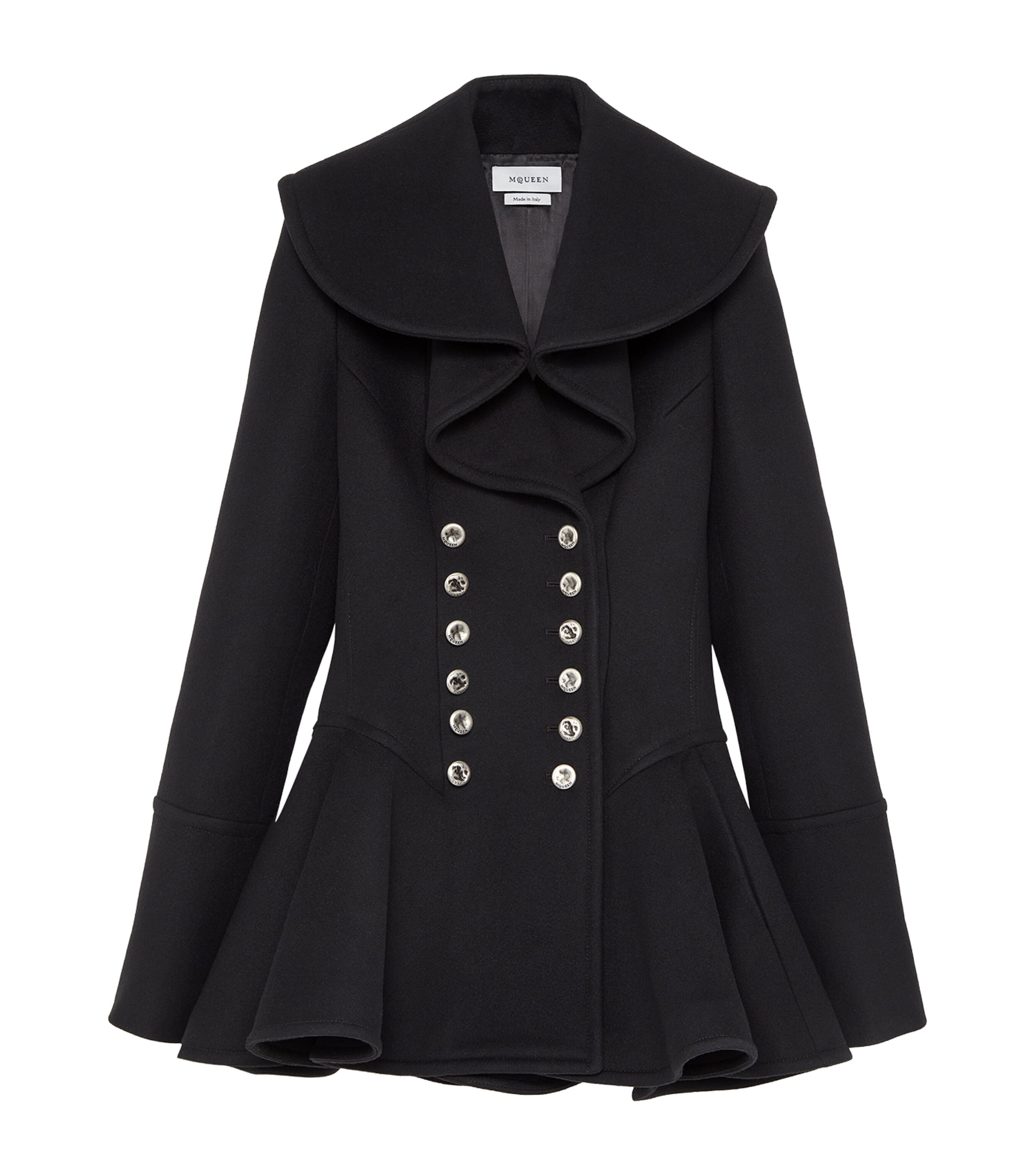 McQueen Womens Wool Waterfall-Collar Coat