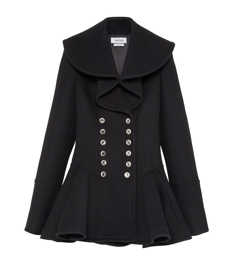 McQueen Womens Wool Waterfall-Collar Coat