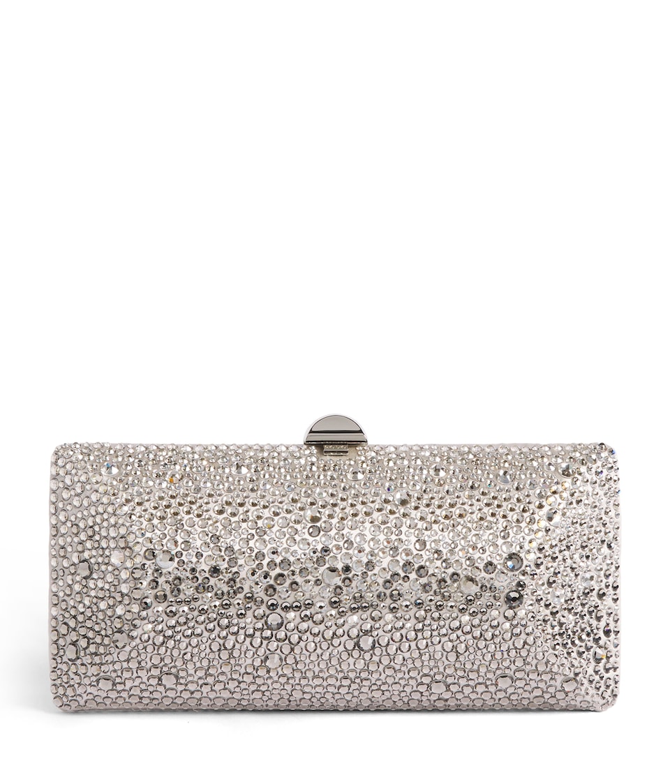 Rodo Satin Crystal-Embellished Clutch Bag Grey