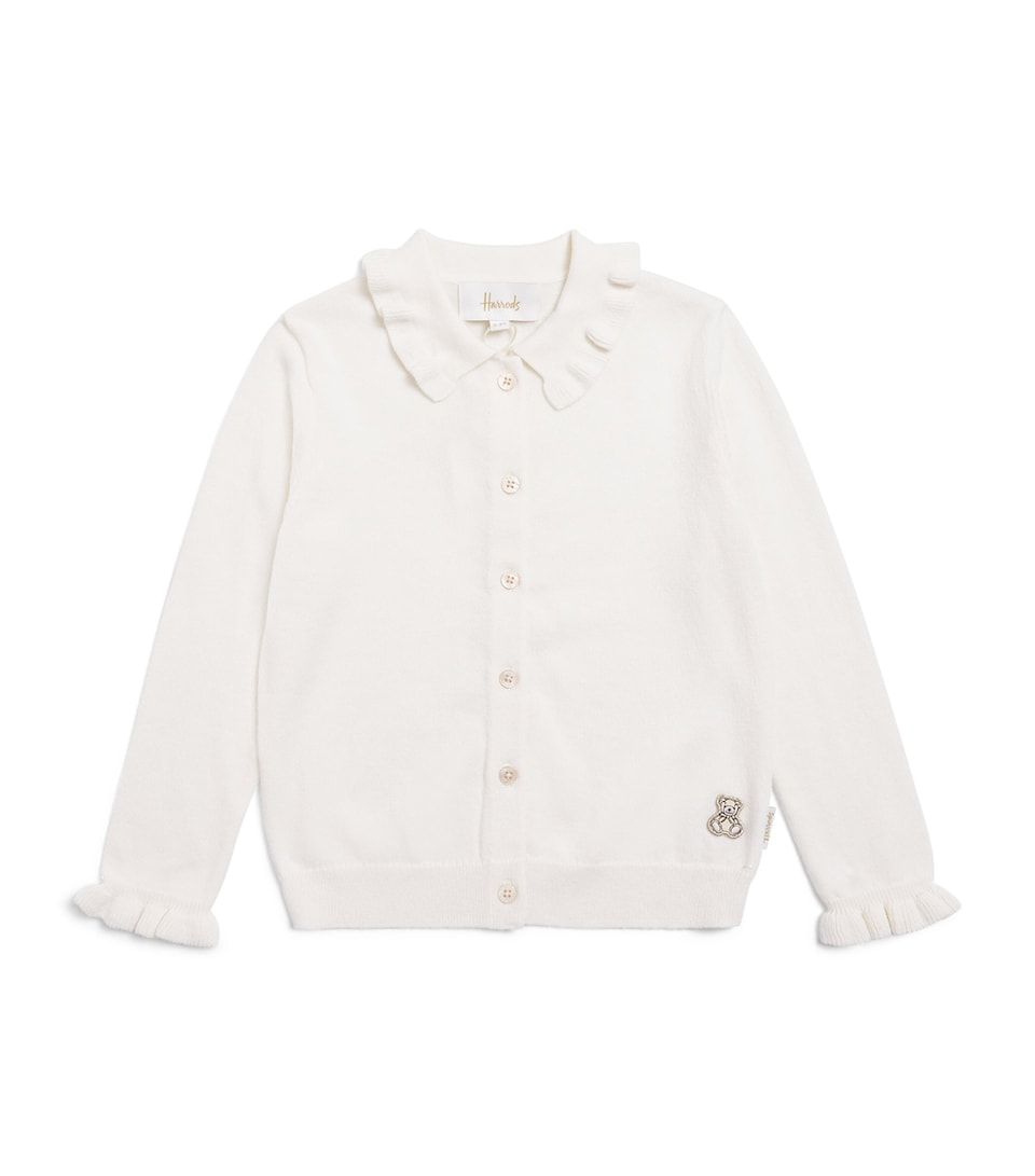 Harrods Wool-Cotton Frilled Bear Cardigan (2-8 Years) Ivory
