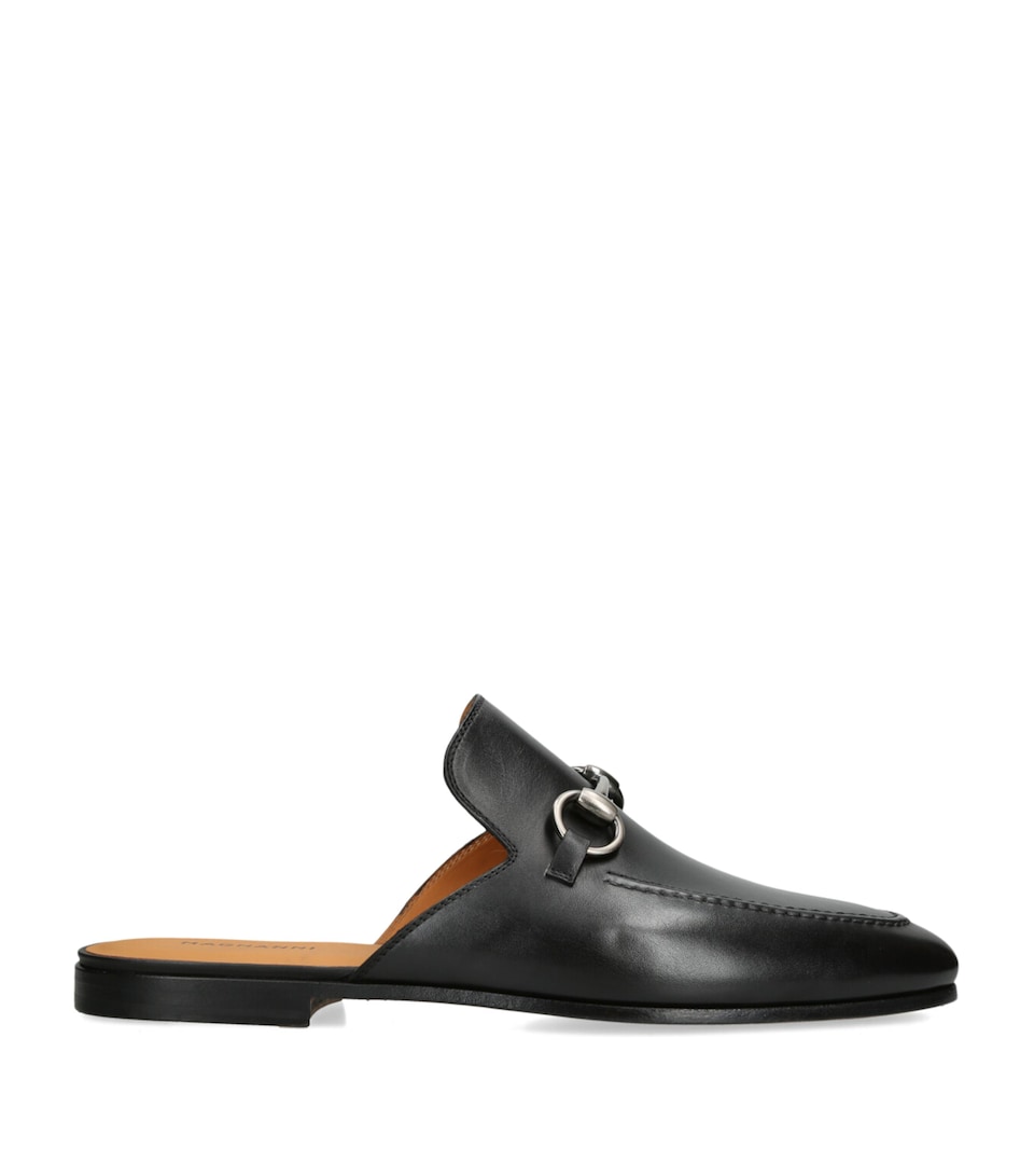 Magnanni Leather Horsebit Mules Black