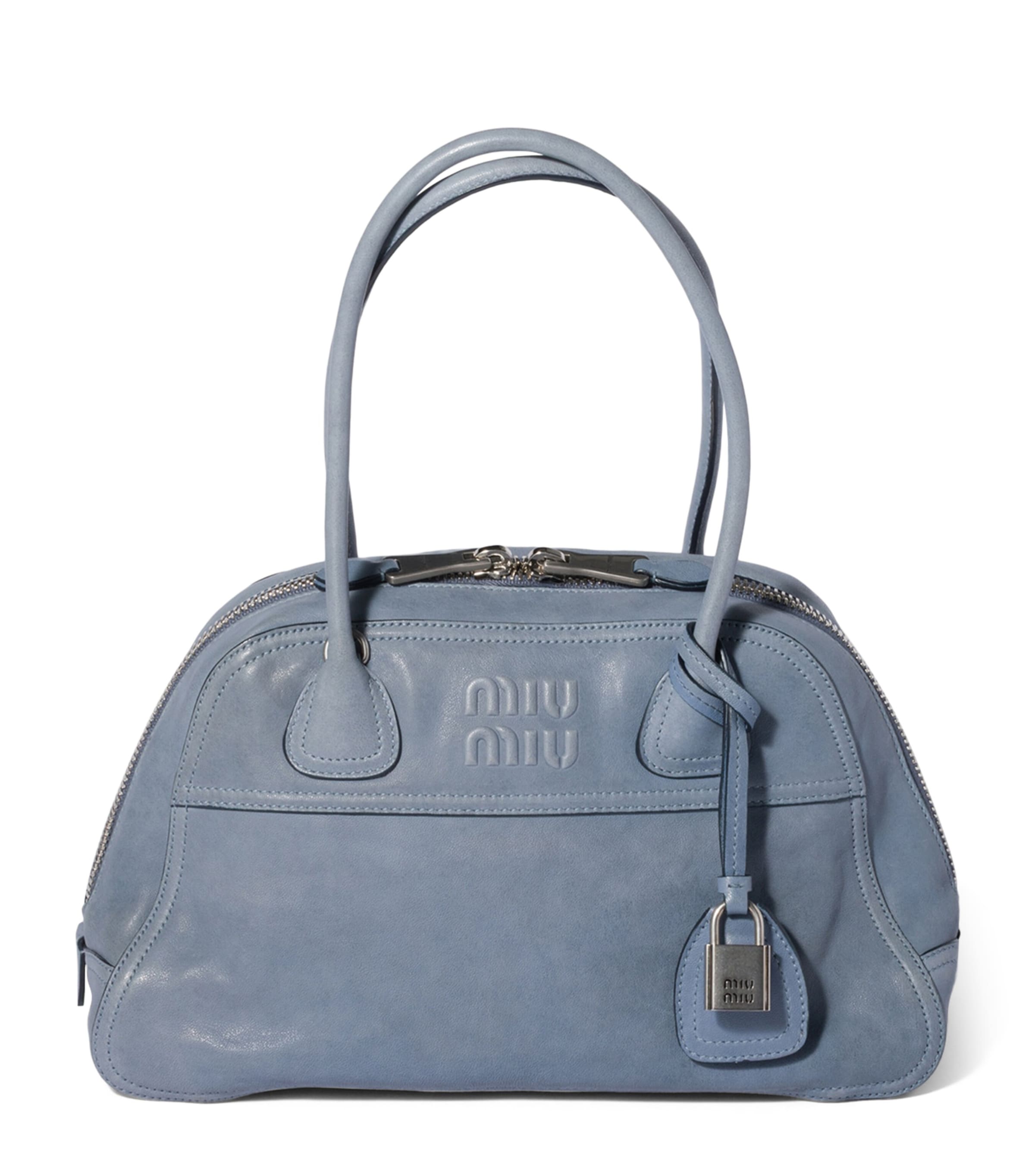 Miu Miu Large Nappa Leather Vivant Top-Handle Bag Blue