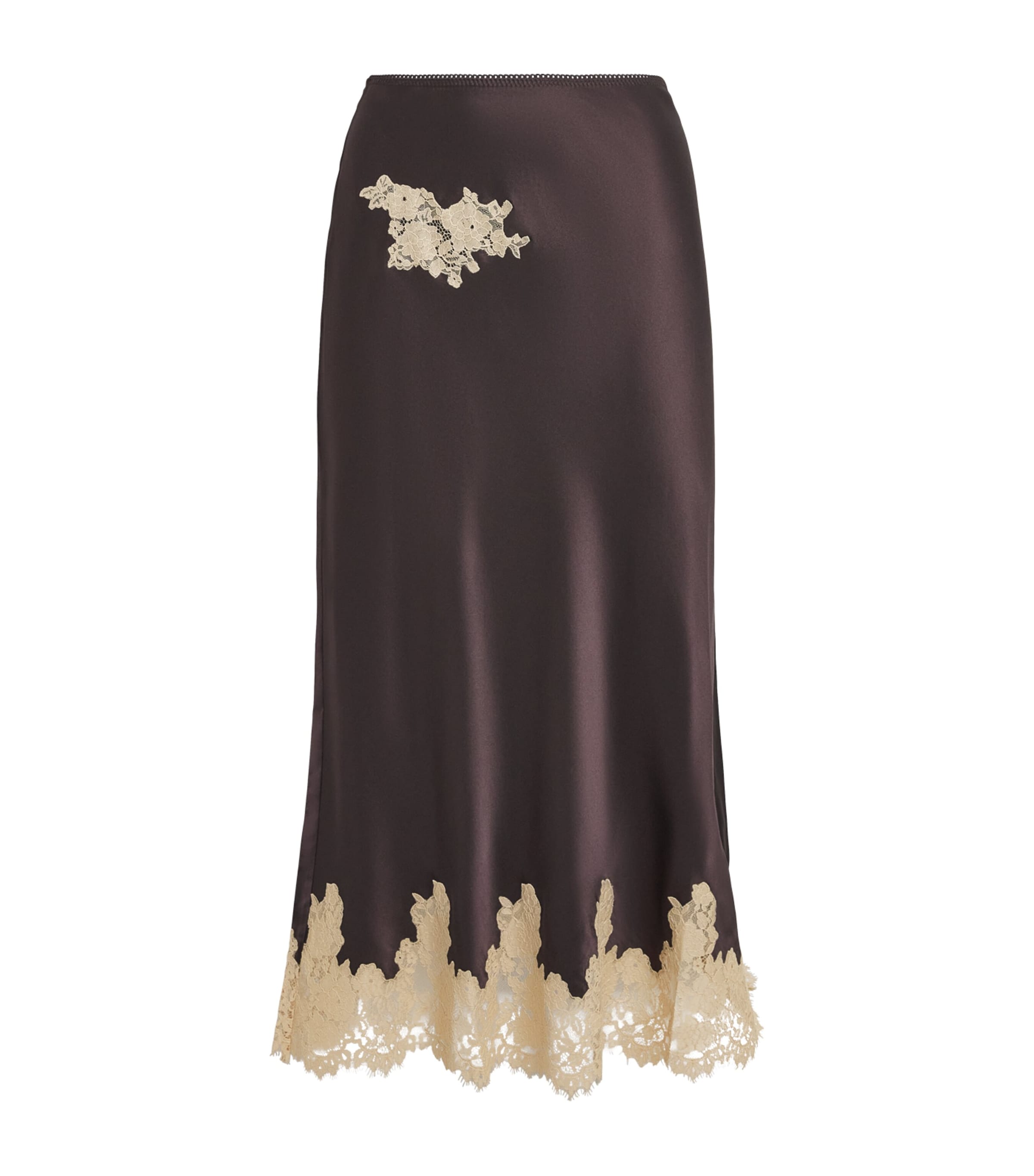 DÔEN Womens Silk Lace-Trim Elowen Midi Skirt Equestrian Brown