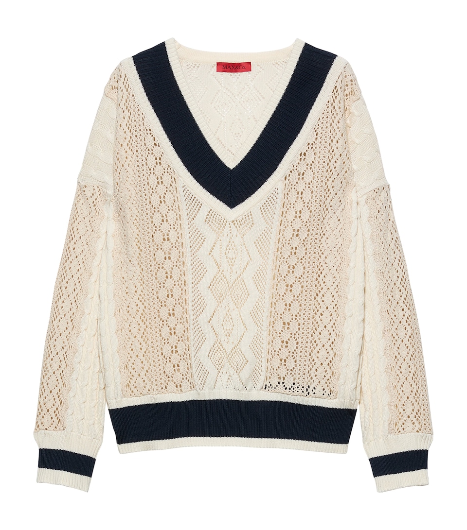 MAX&Co. Womens Cotton Crochet V-Neck Sweater Milk
