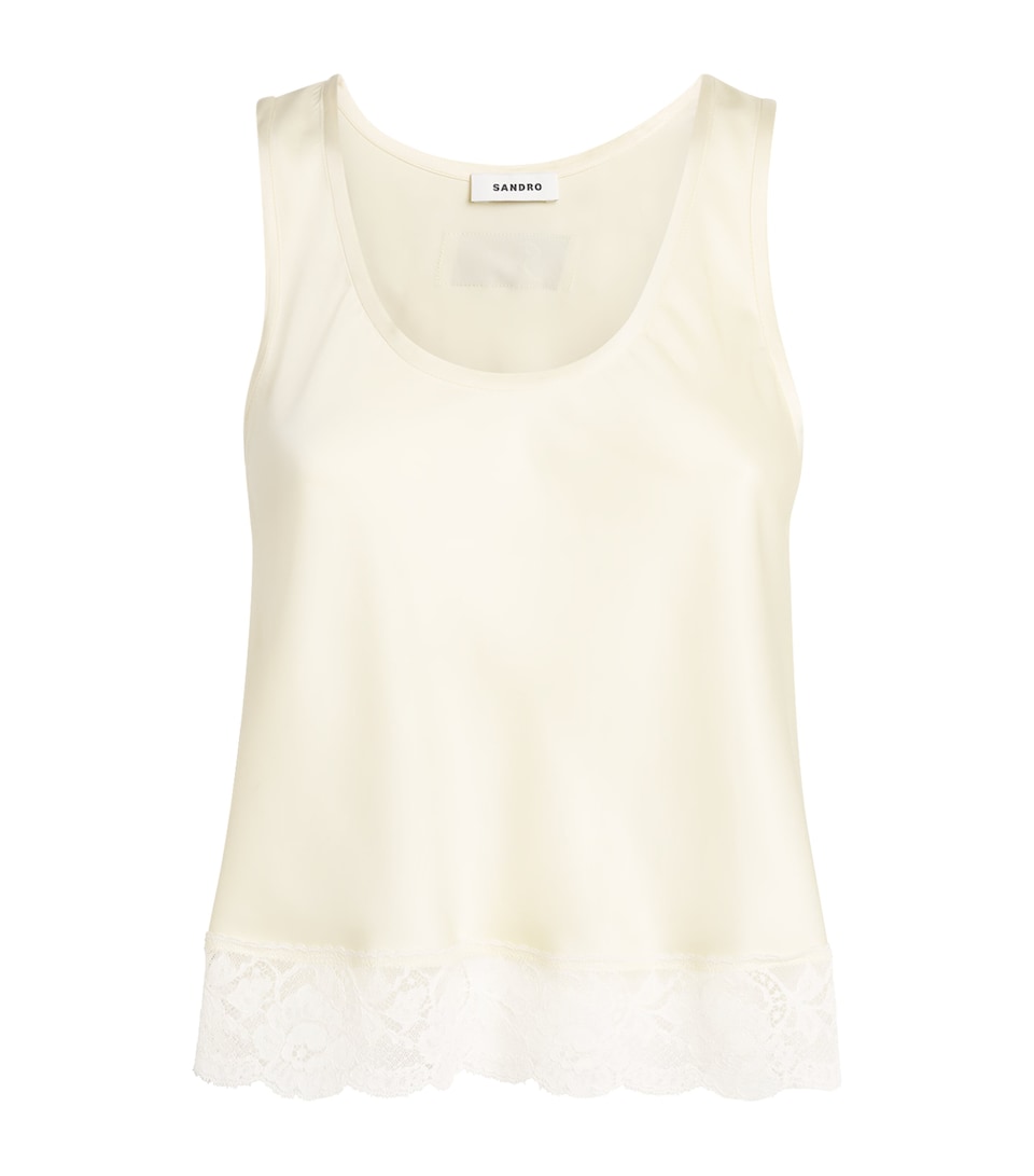 Sandro Paris Womens Lace-Trim Top Light Yellow