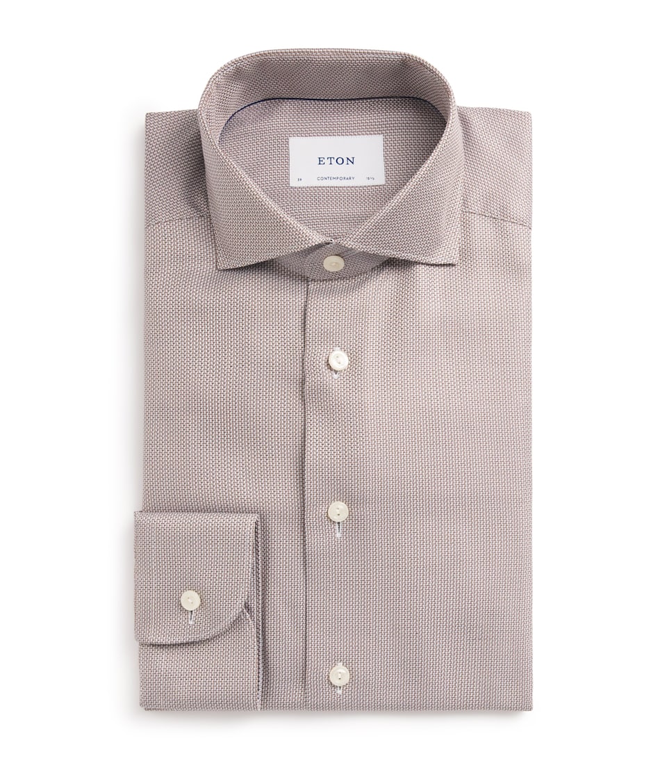 Eton Mens Cotton Patterned Contemporary Fit Shirt Brown