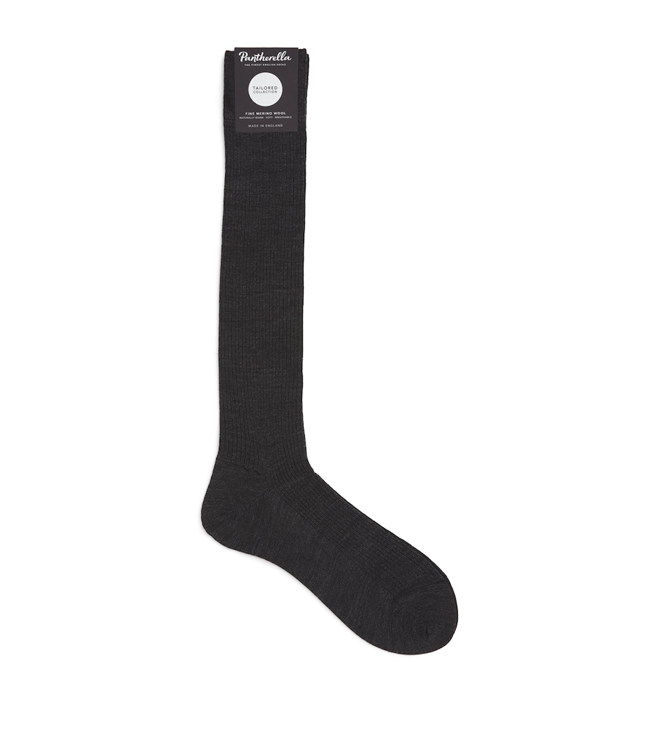 Pantherella Mens Merino Wool-Blend Naish Long Socks Charcoal