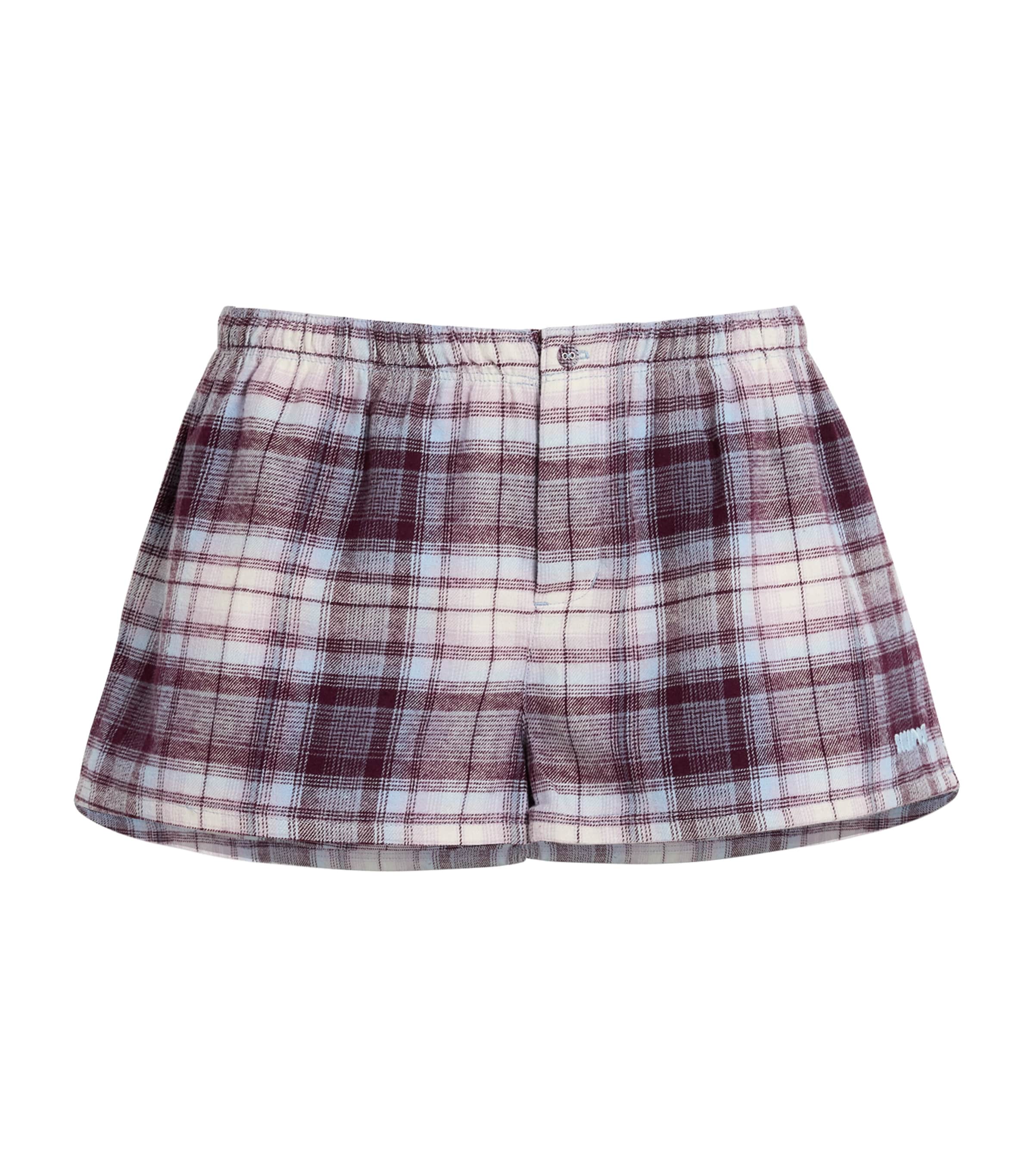 Skims Womens Cotton Check Boxer Sleep Shorts Iris Mica Plaid
