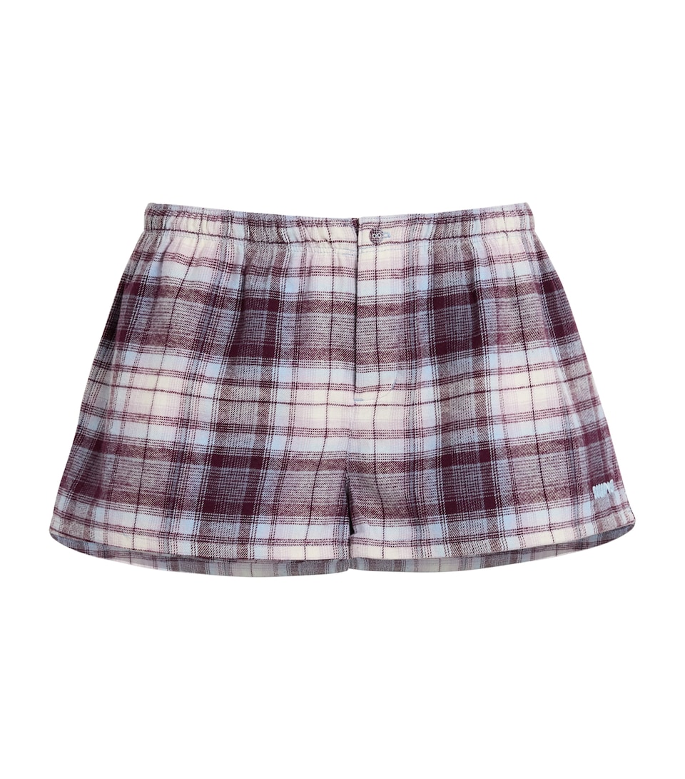 Skims Womens Cotton Check Boxer Sleep Shorts Iris Mica Plaid