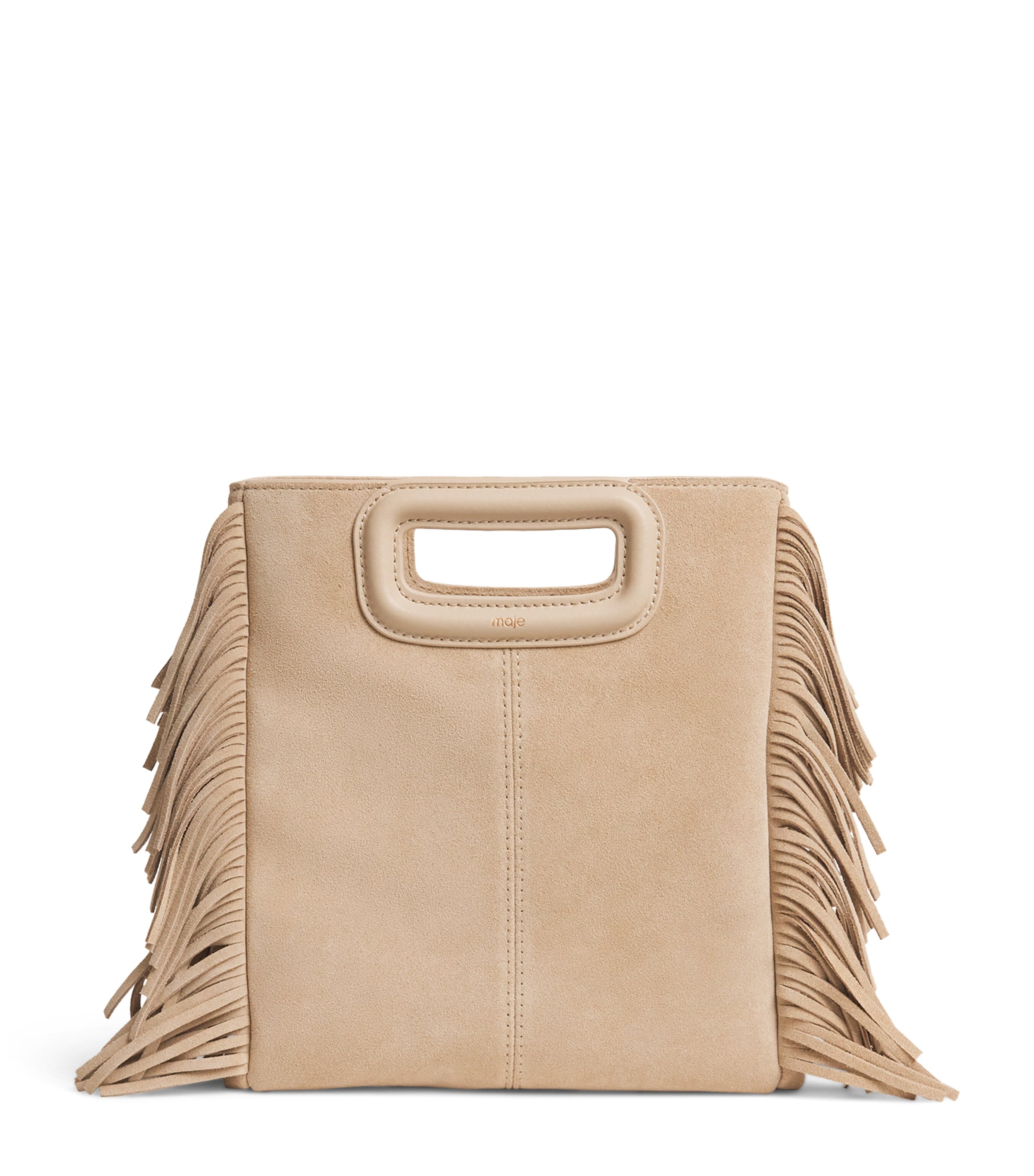 Maje Suede Fringed M Top-Handle Bag Cappucino
