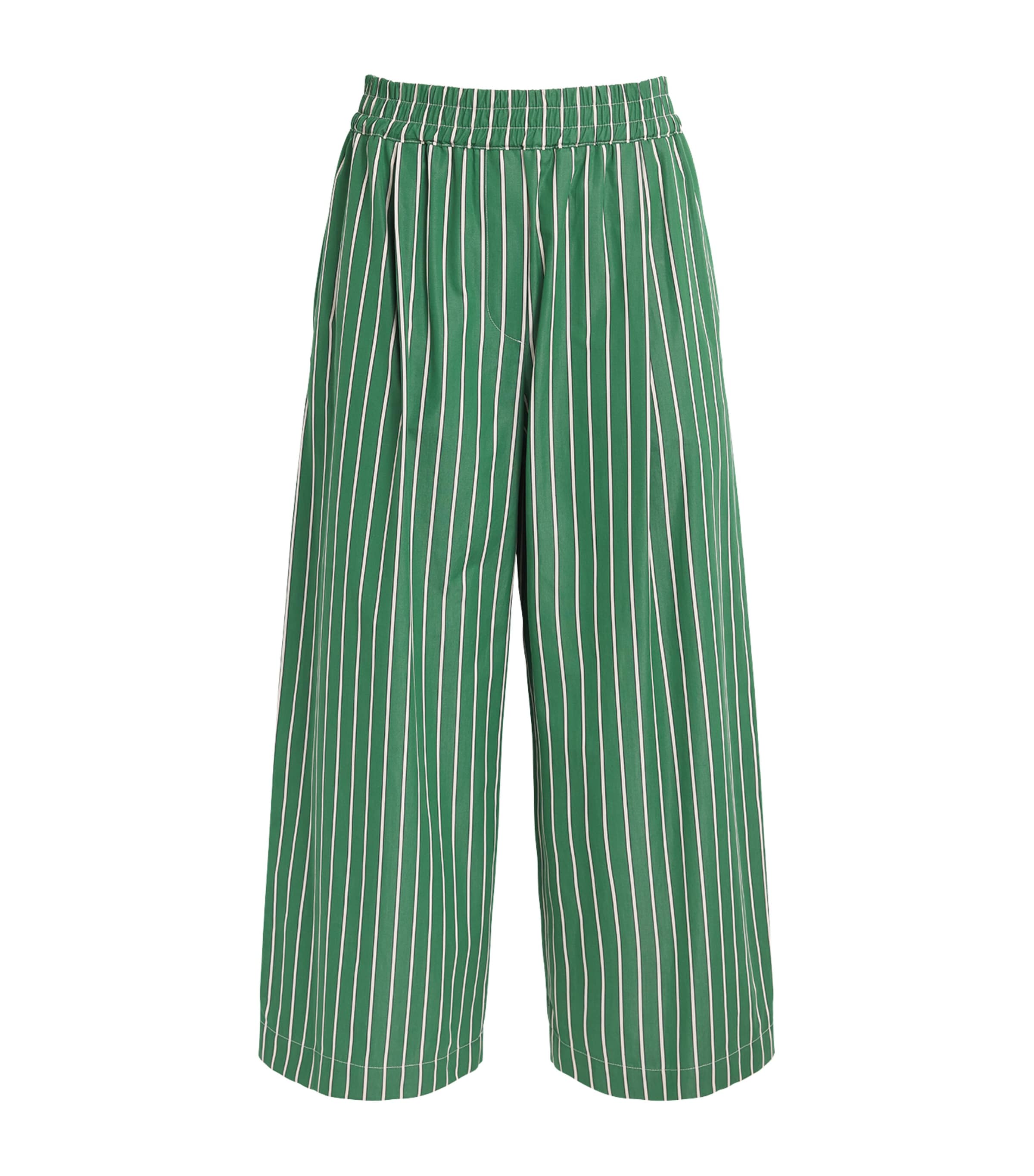 Weekend Max Mara Womens Cotton Stripe Wide-Leg Trousers Green Big Stripe