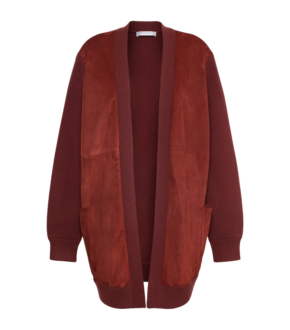 Max Mara Womens Wool-Cashmere-Suede Cardigan Brown Bordeaux