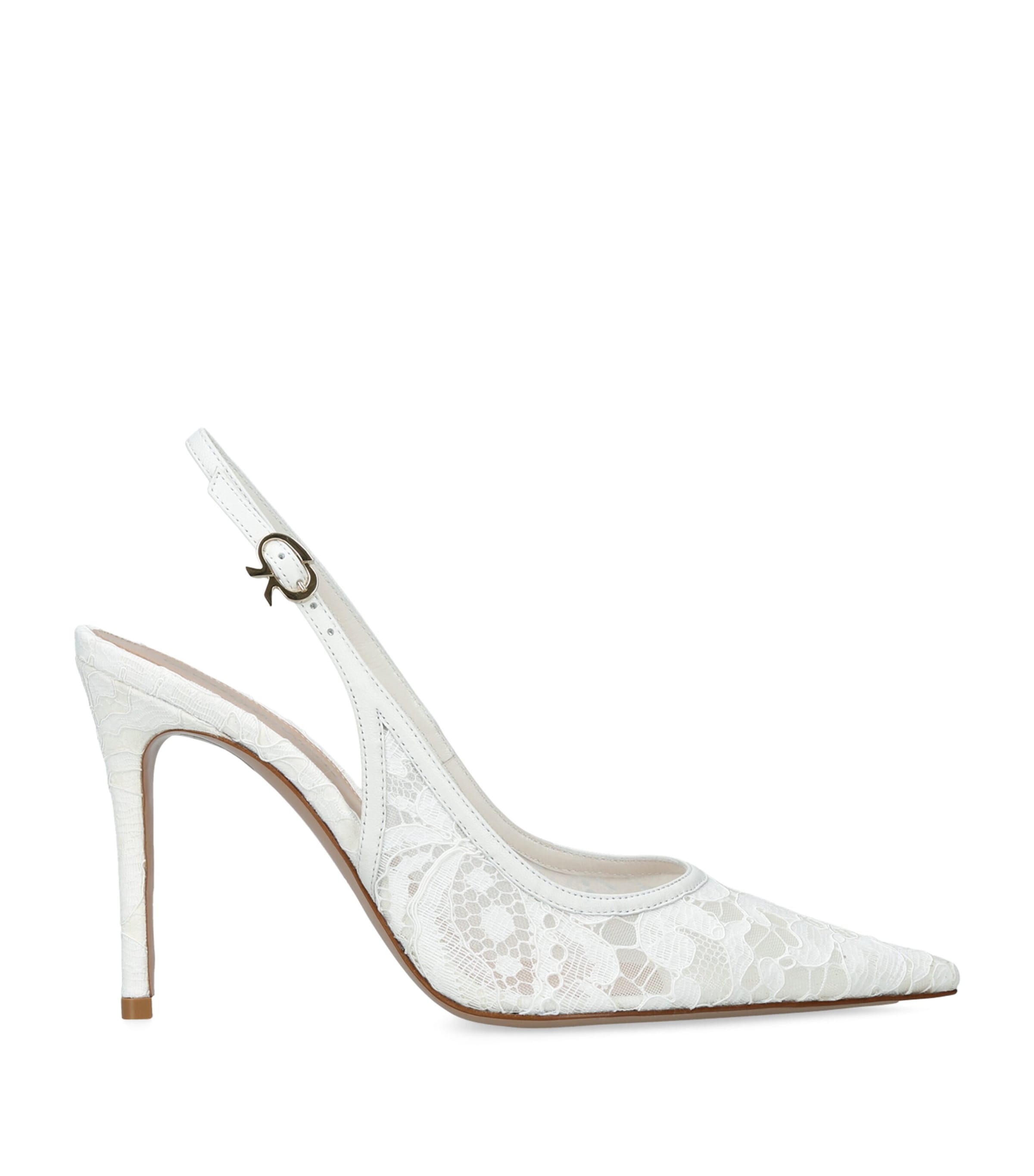 Gianvito Rossi Leather Lace Slingback Heels 95 White