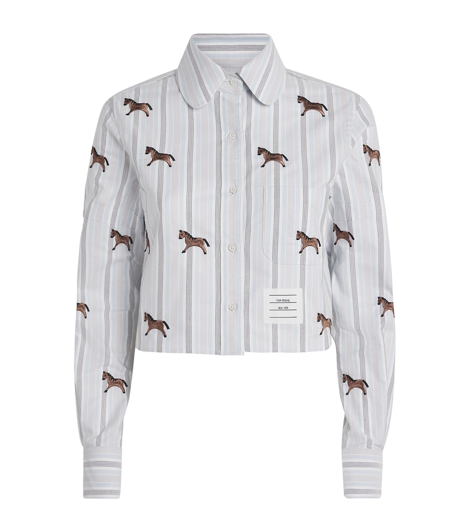 Thom Browne Womens Cotton Embroidered Cropped Shirt Medium Blue