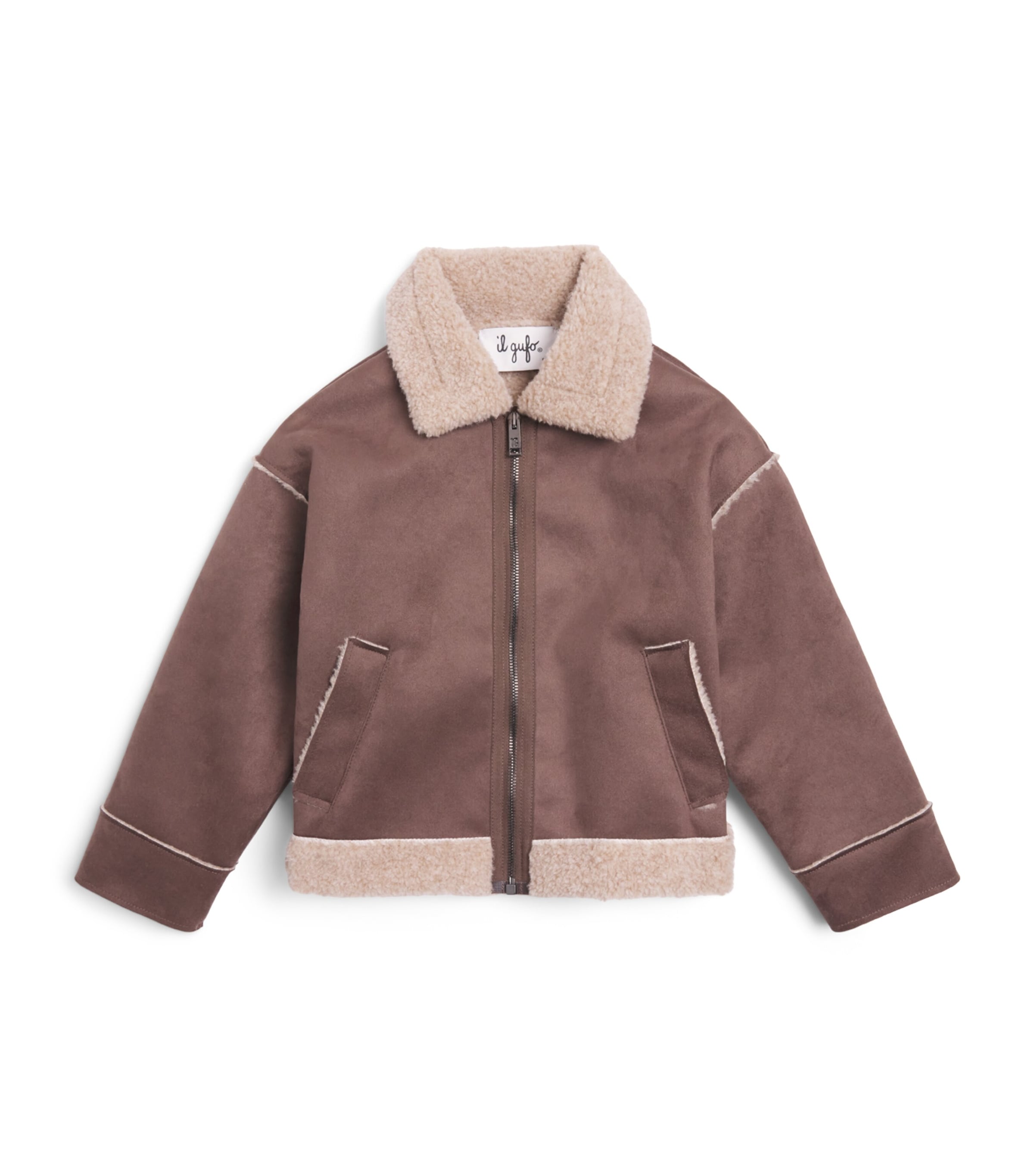 Il Gufo Faux Suede Bomber Jacket (2-14 Years) Cocoa
