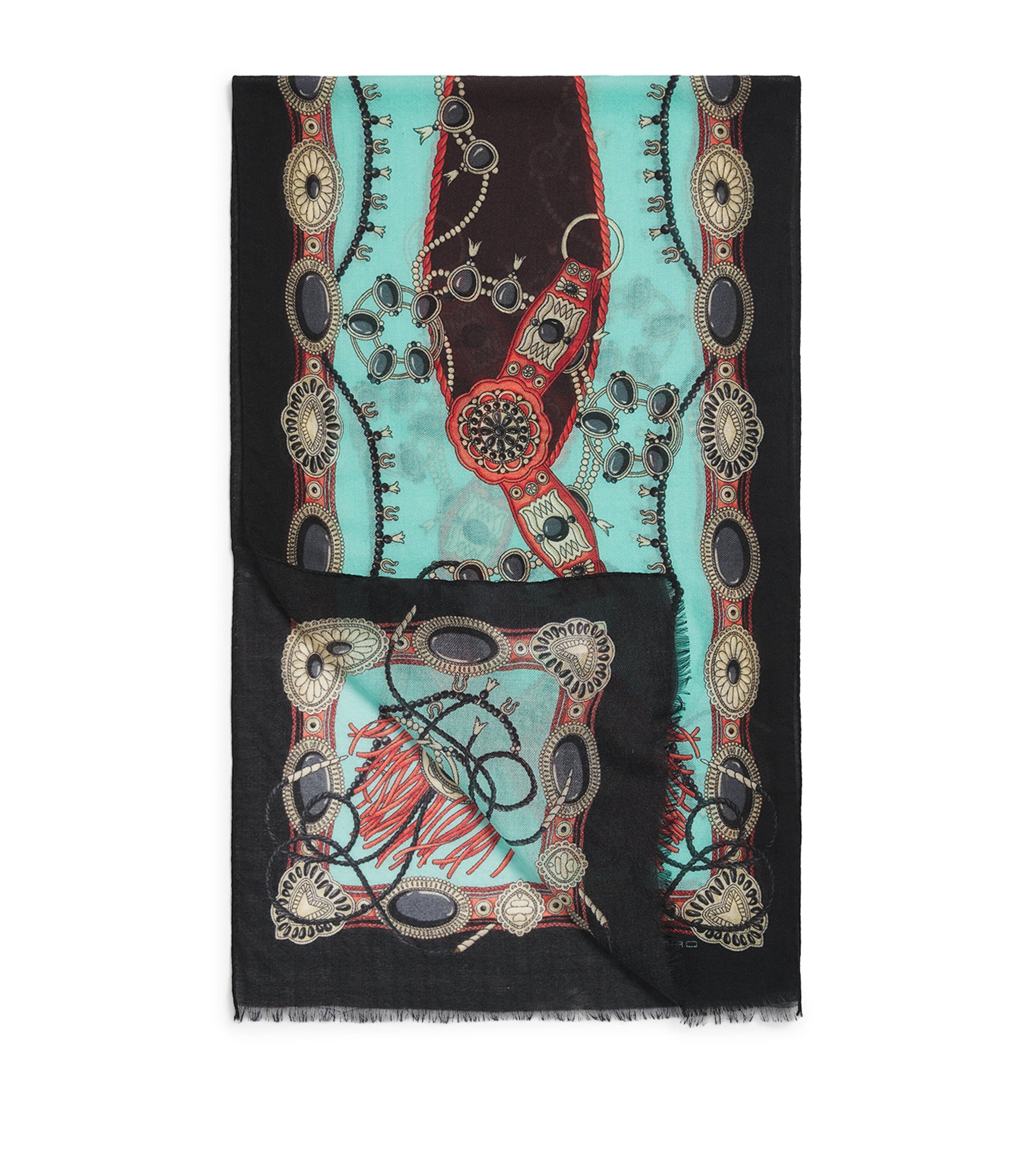 Etro Wool-Cashmere Jewel Print Tosca Scarf Dark Brown