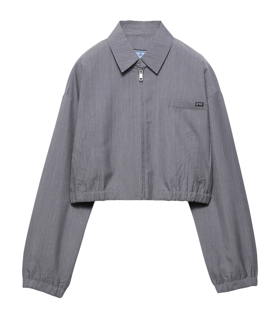 Prada Womens Wool-Mohair Tailored Jacket Grey