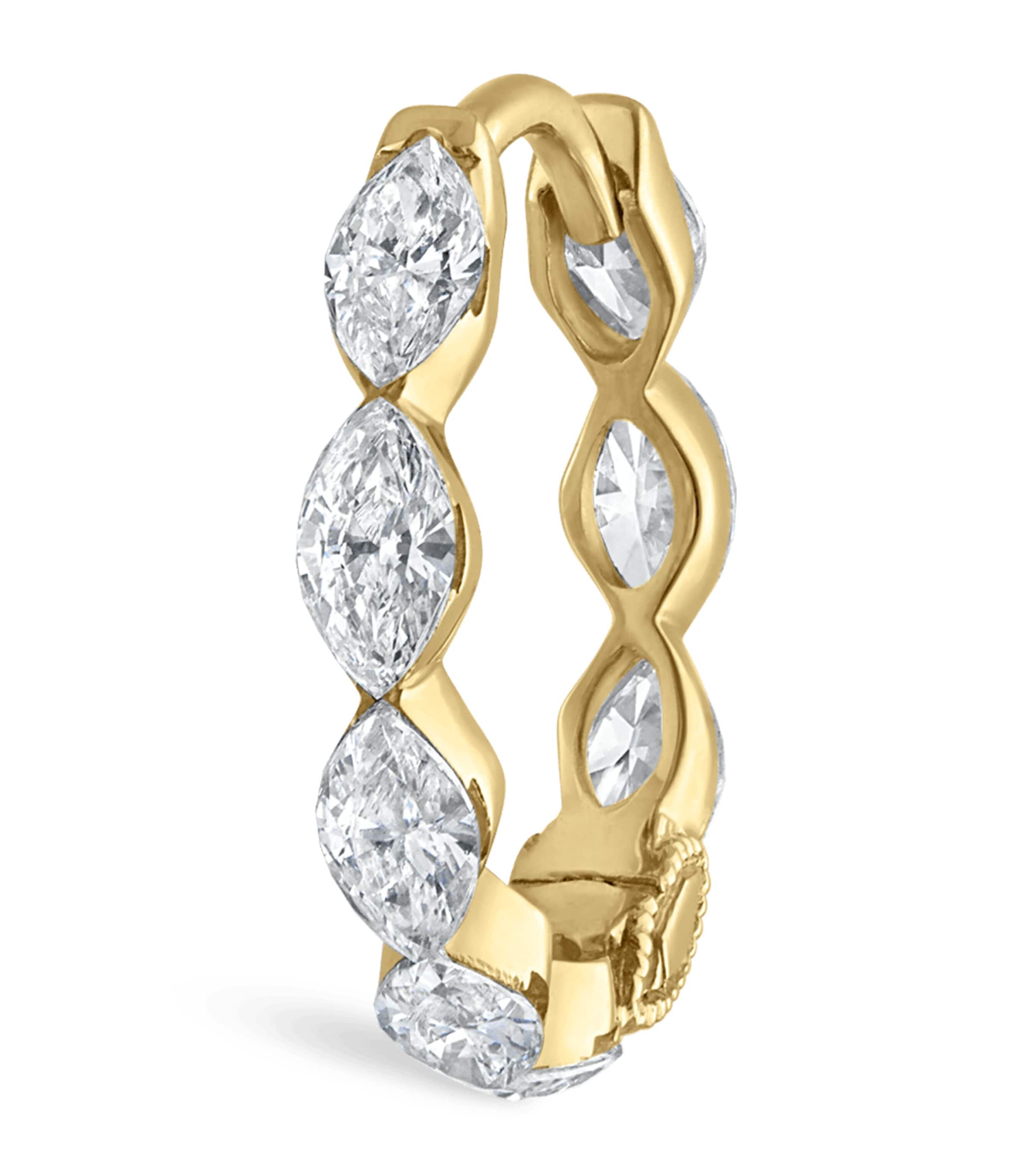Yellow Gold Invisible Set Diamond Marquise Eternity Hoop Earring (9.5mm)