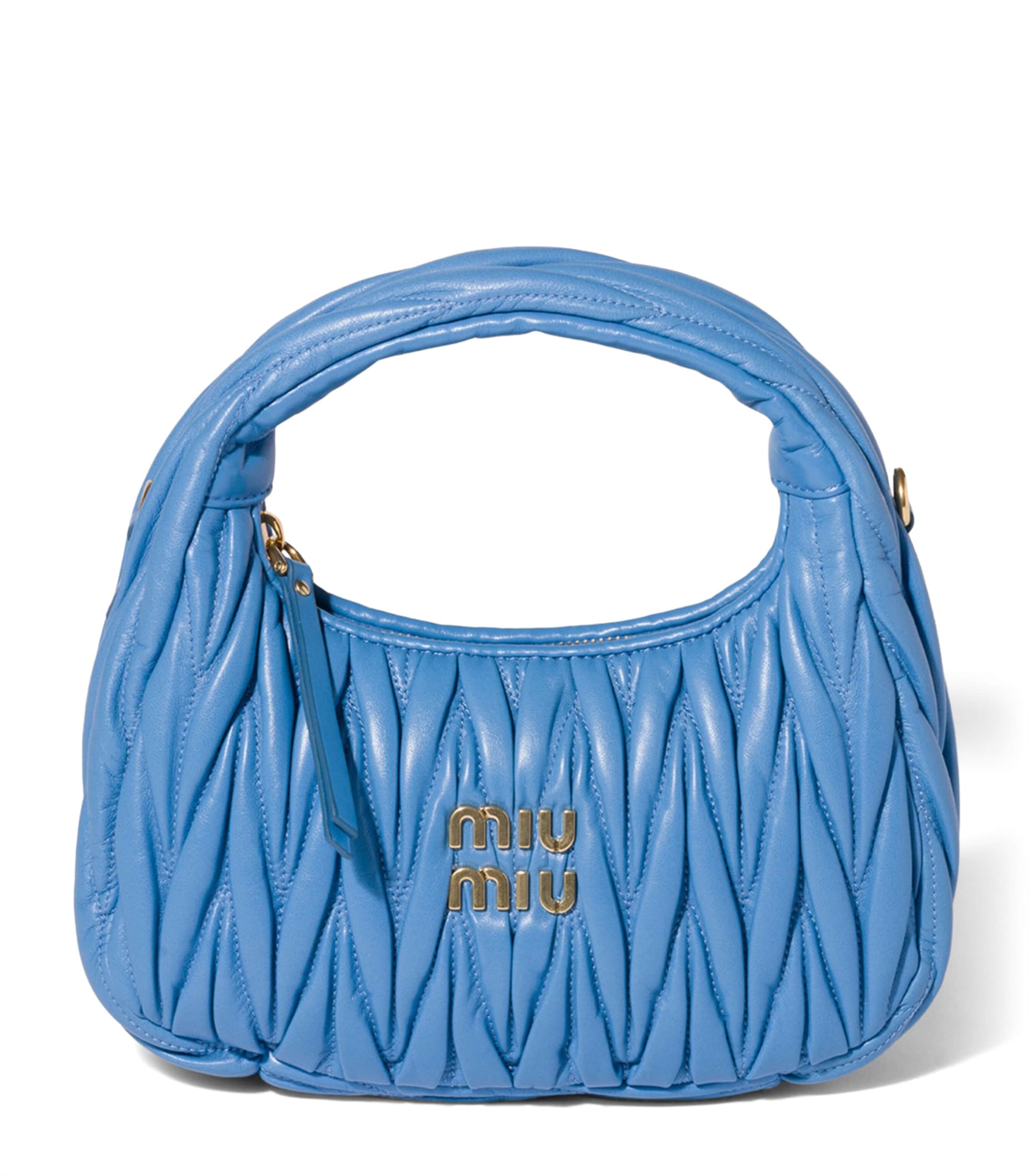 Miu Miu Matelassé Leather Wander Top-Handle Bag Light Blue