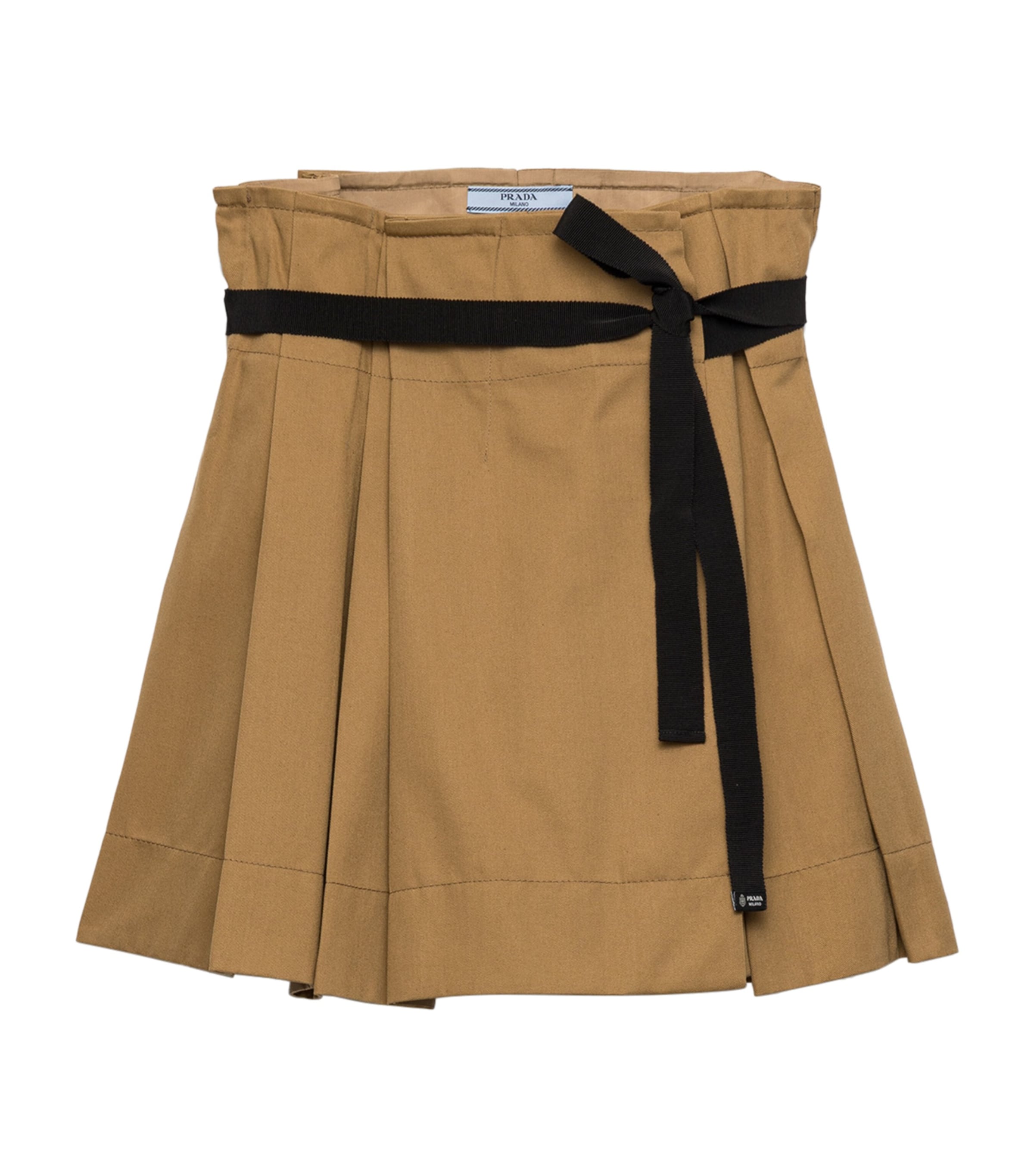 Prada Womens Gabardine Pleated Skirt Brown