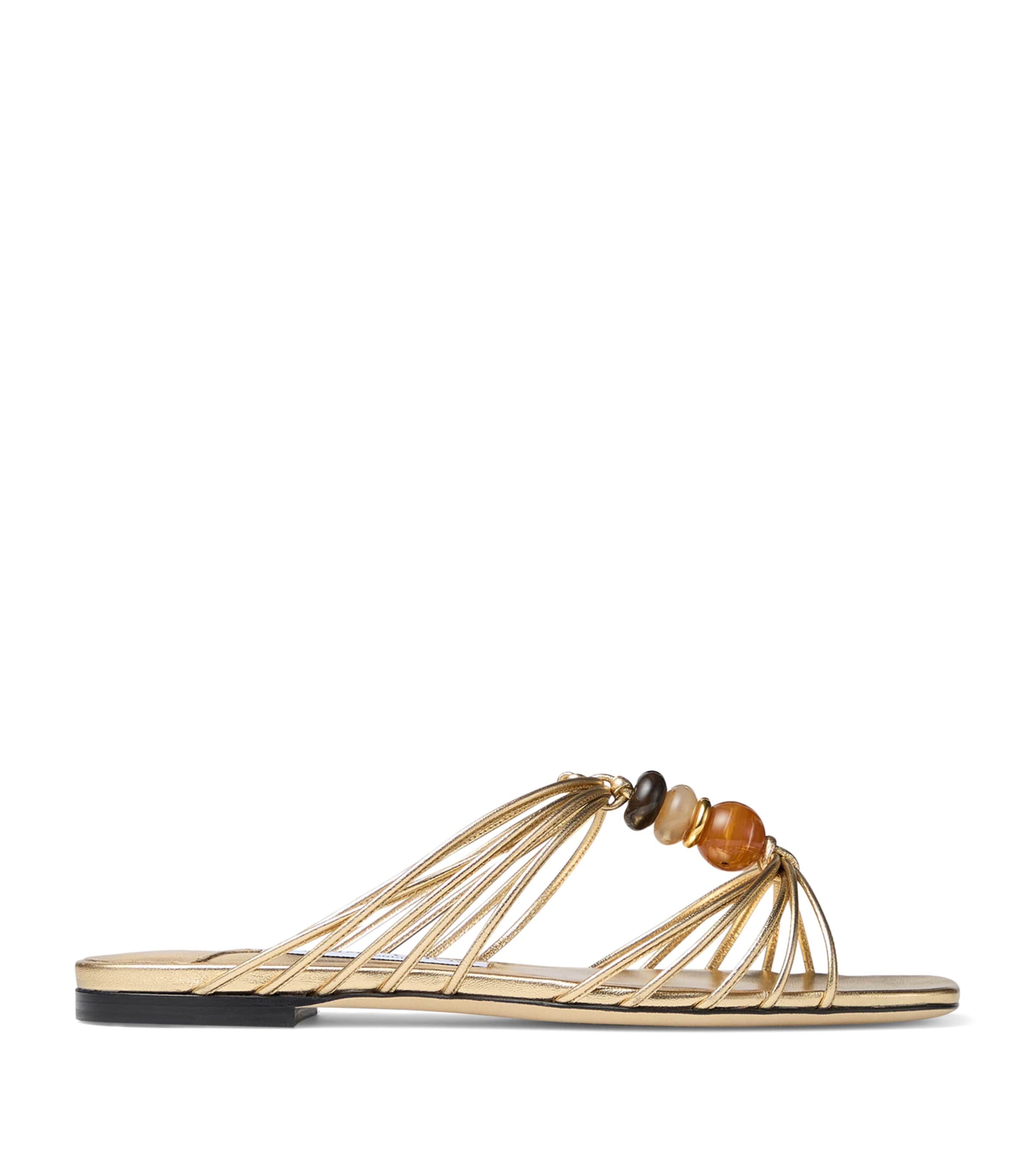 Jimmy Choo Lova Leather Flat Mules Gold Mix
