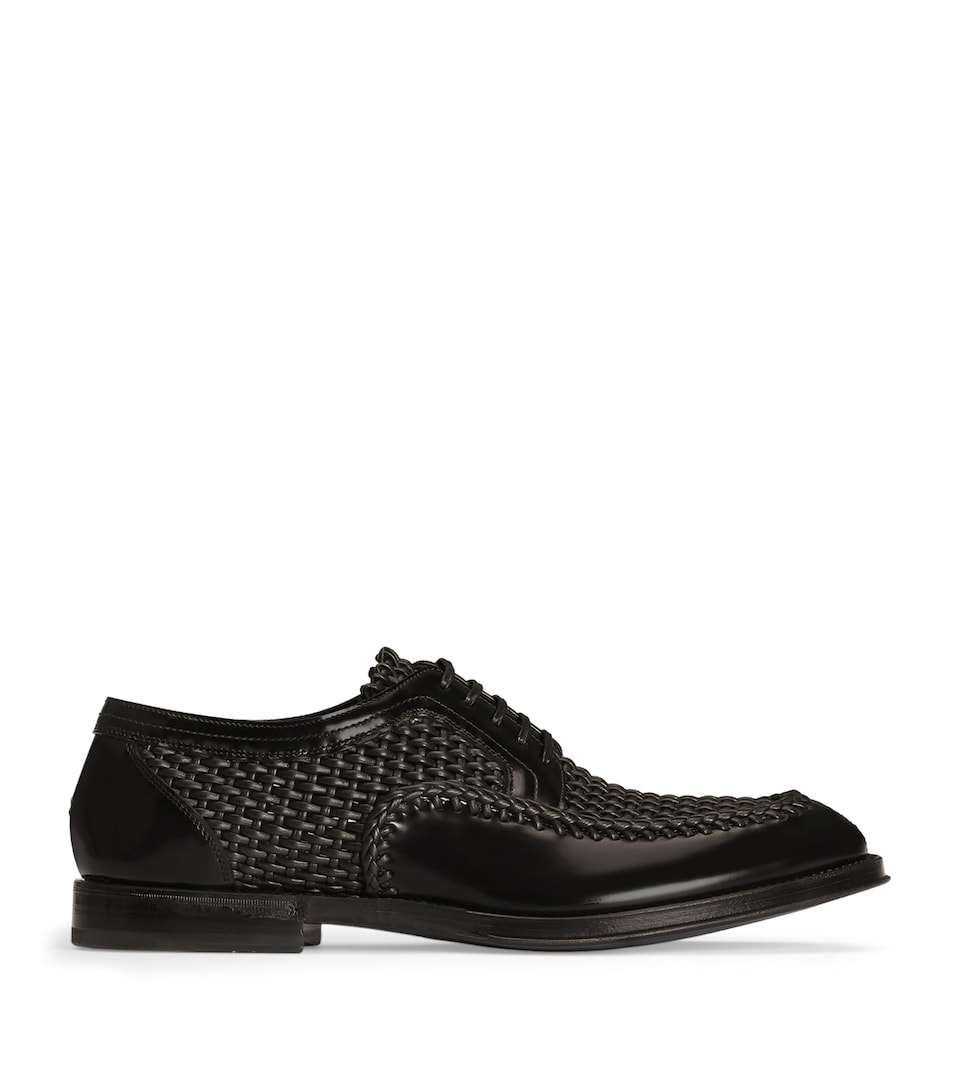Dolce&Gabbana Woven Leather-Trim Derby Shoes Black/black