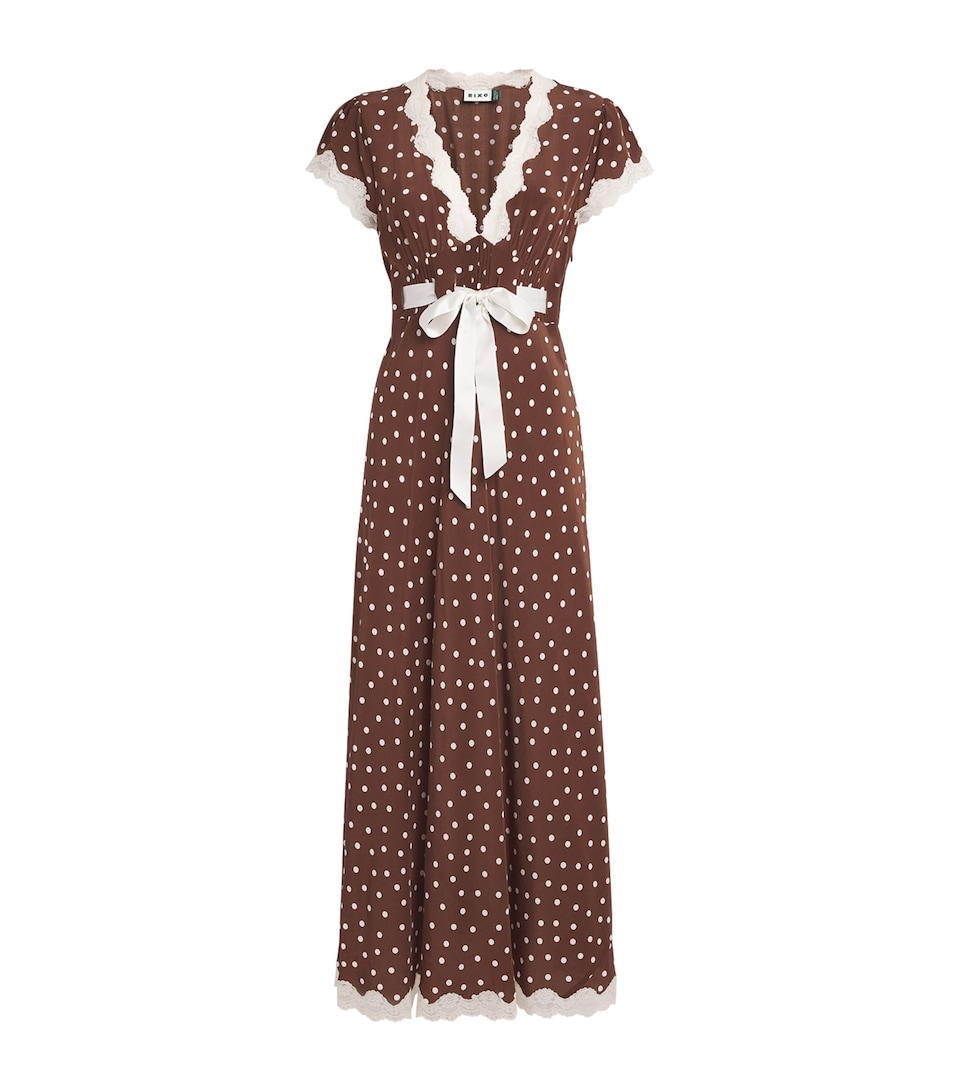 Rixo Womens Silk Polka-Dot Marlice Midi Dress Layla Dot Brown