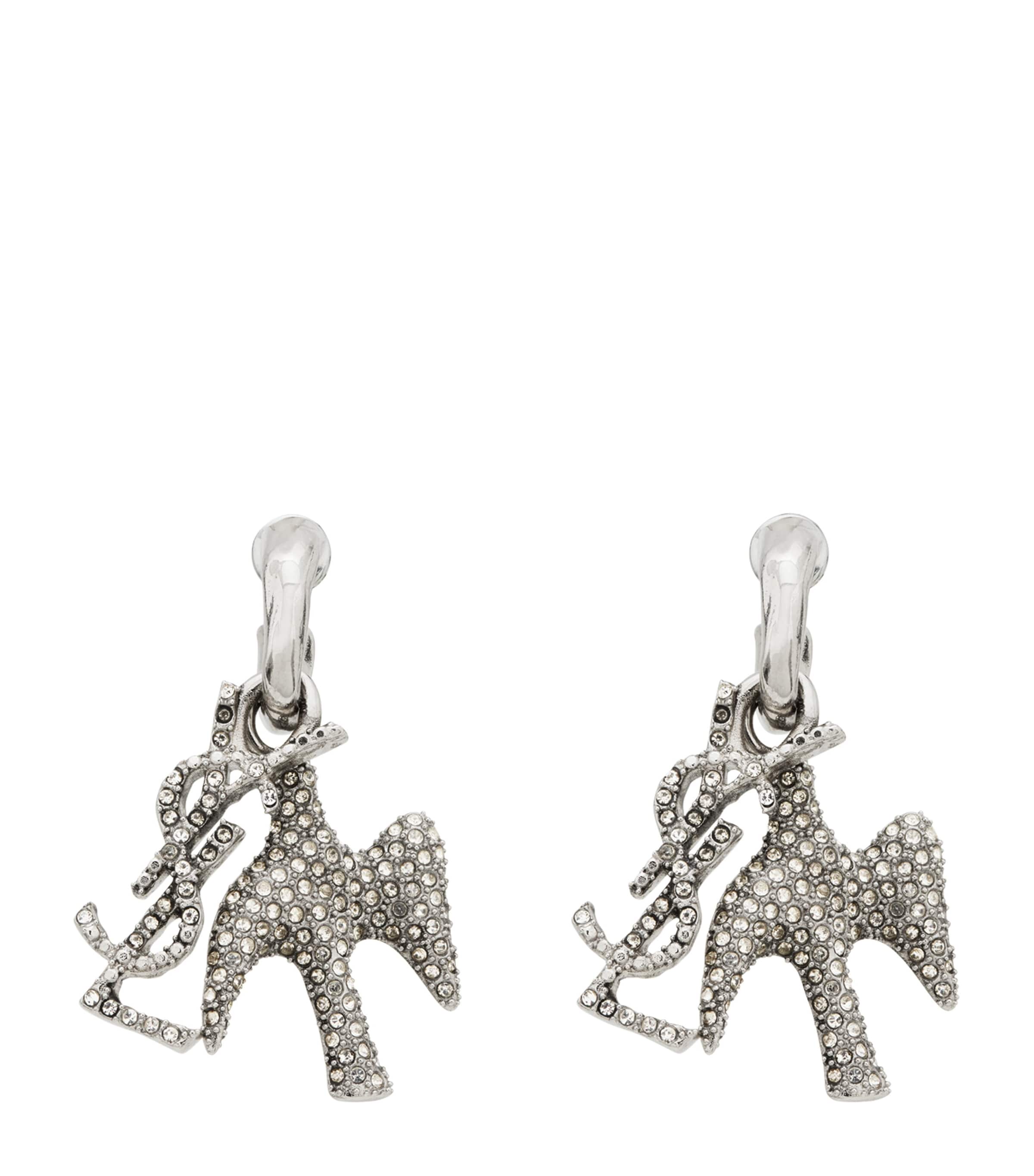 Saint Laurent Cassandre Dove Charm Hoop Earrings
