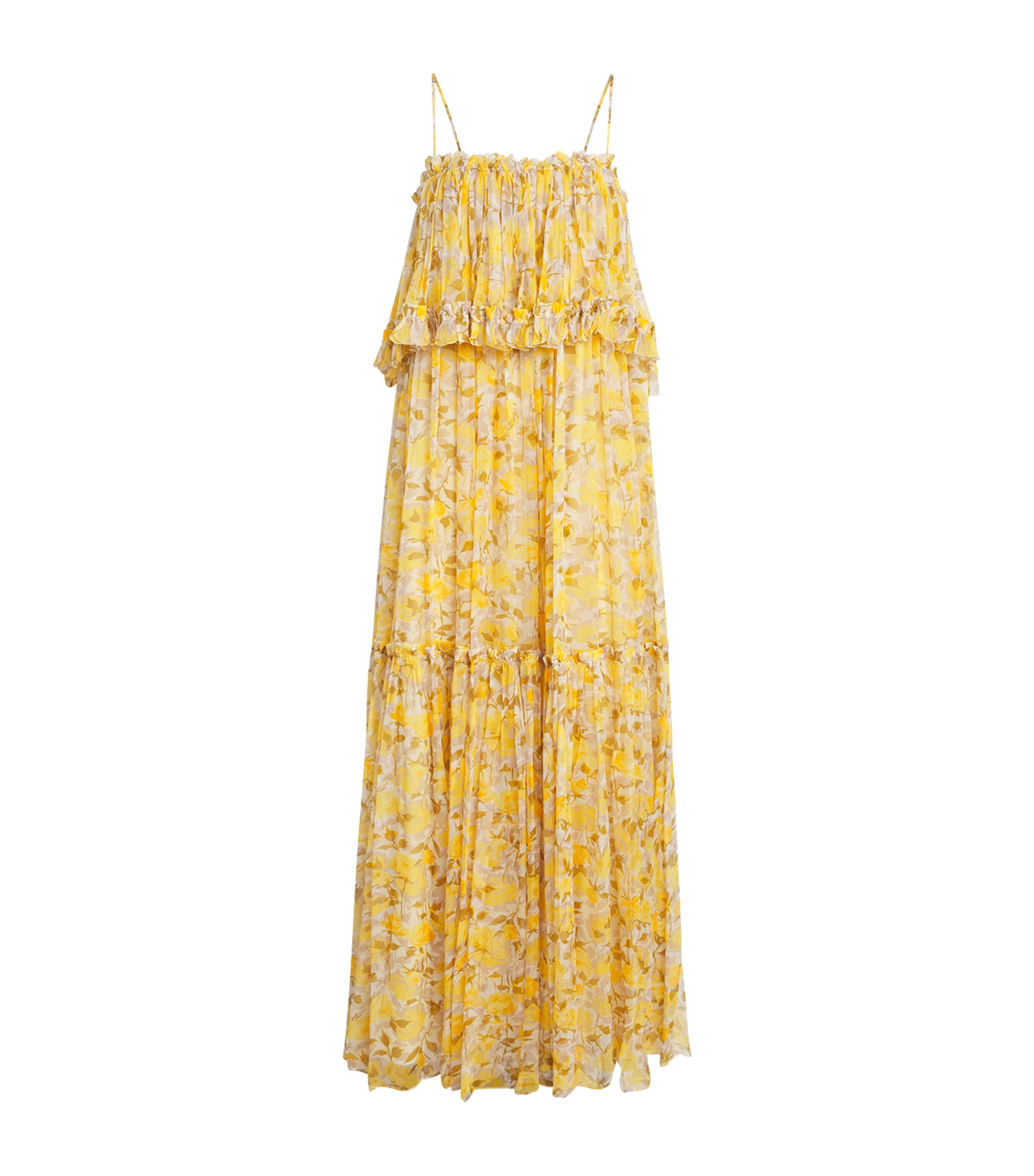 Chloé Womens Silk Tiered Maxi Dress White Yellow