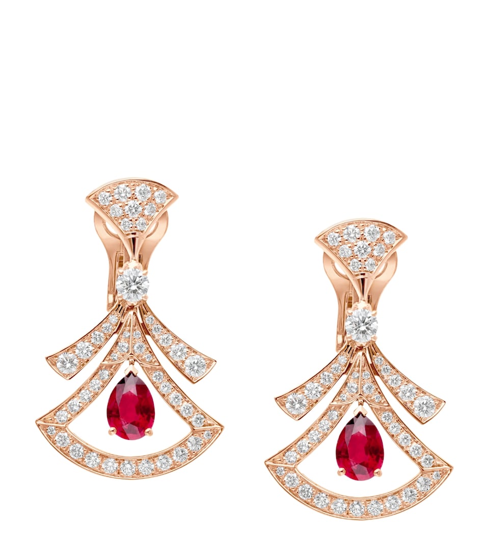 Rose Gold, Diamond and Ruby Divas’ Dream Openwork Earrings