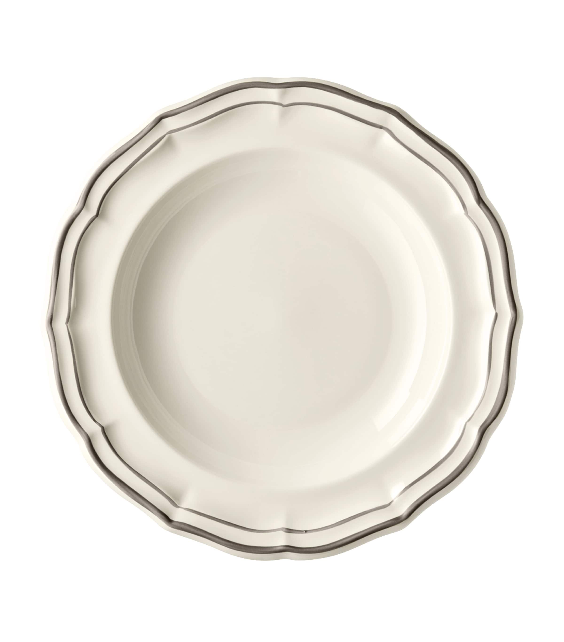 Gien Set of 4 Filet Taupe Soup Plates White, Taupe