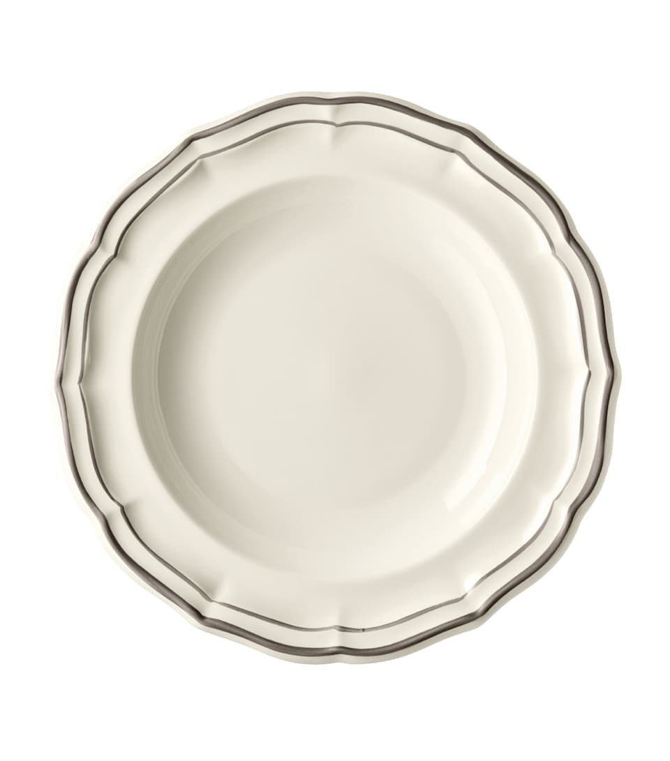 Gien Set of 4 Filet Taupe Soup Plates White, Taupe