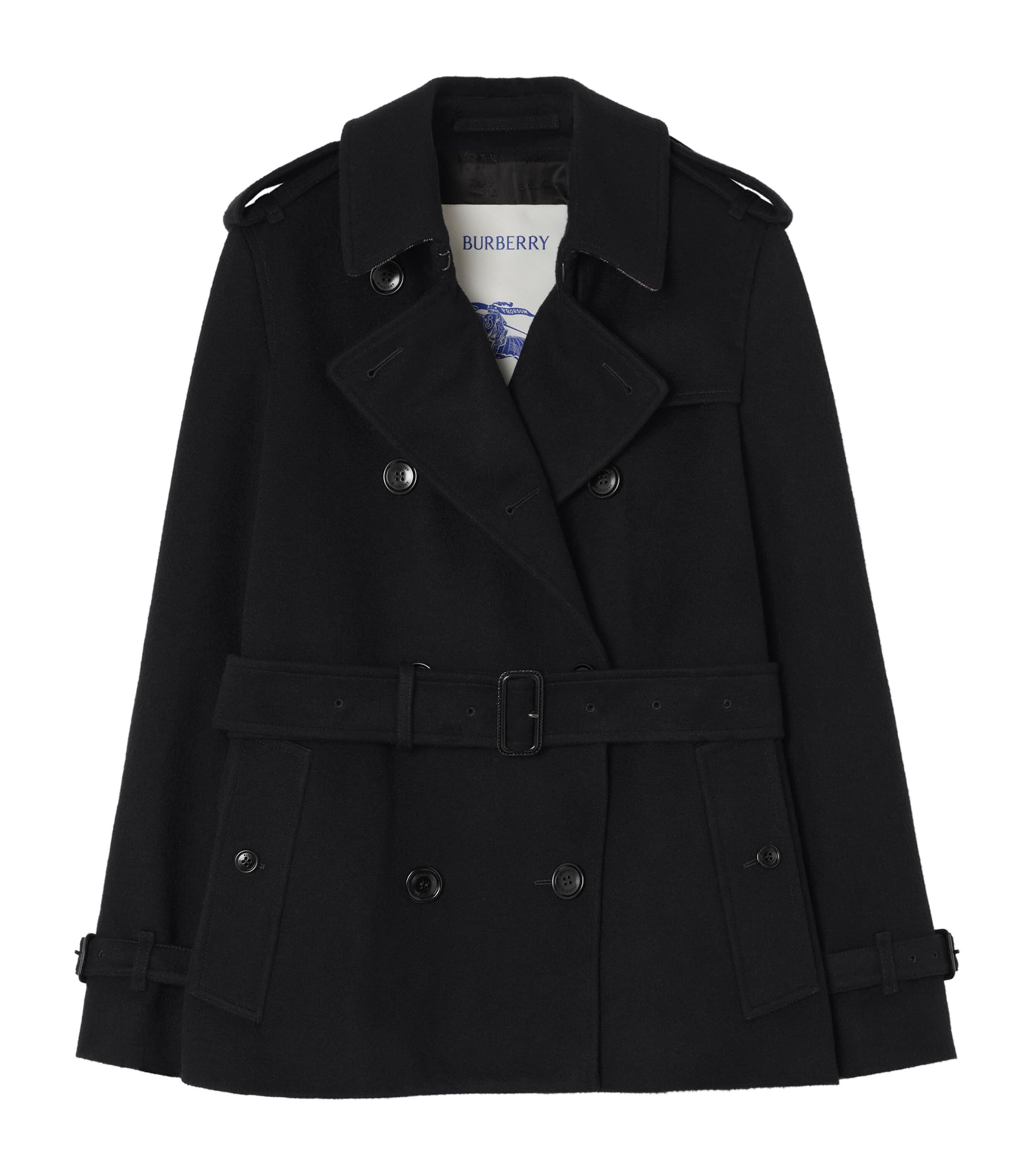 Burberry Womens Cashmere Kensington Trench Jacket Black