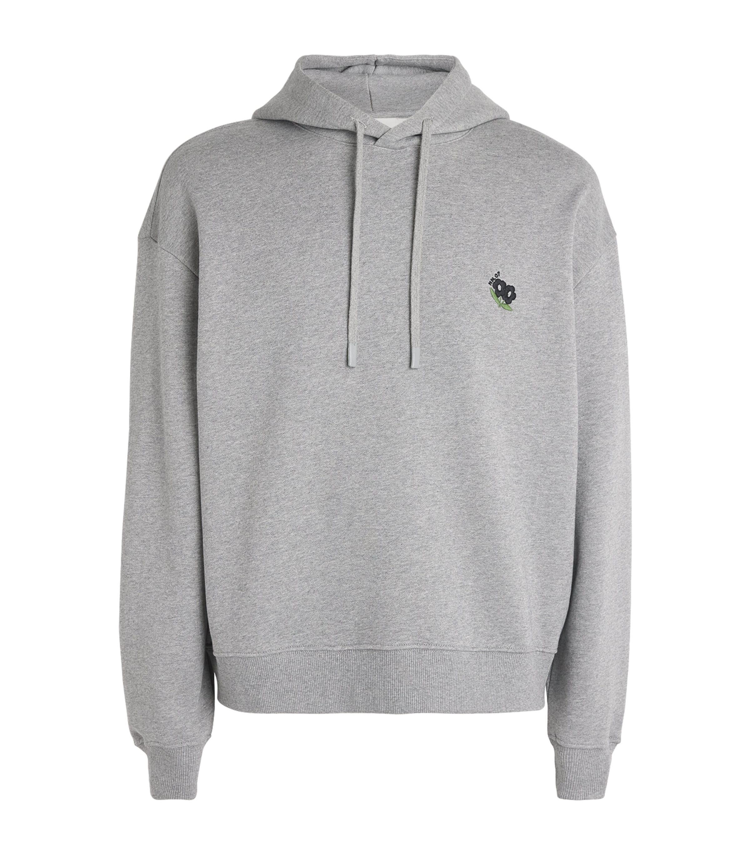 NN.07 Mens Cotton Embroidered David Hoodie Medium Grey Mel