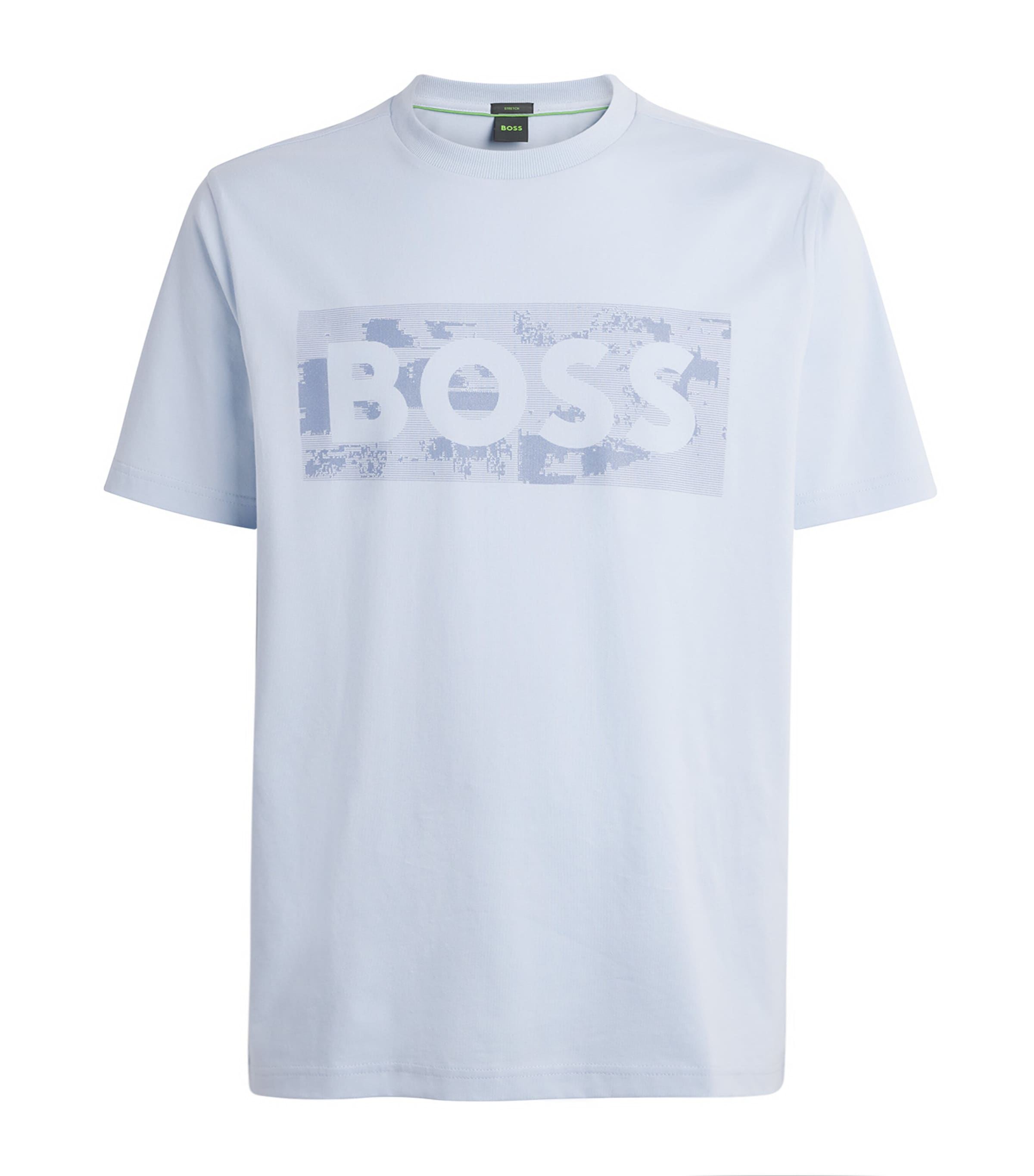 BOSS Mens Stretch-Cotton Logo T-Shirt Open Blue